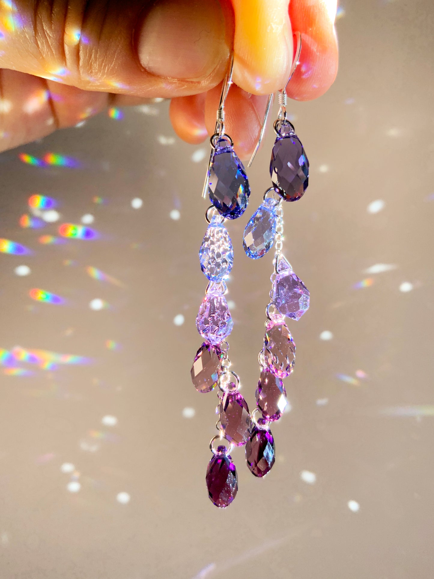 "Lilac & Lavender" ~ *Luxe* Ombré Crystal Waterfall earrings, Sterling Silver or 14k Gold-Filled, indigo violet purple