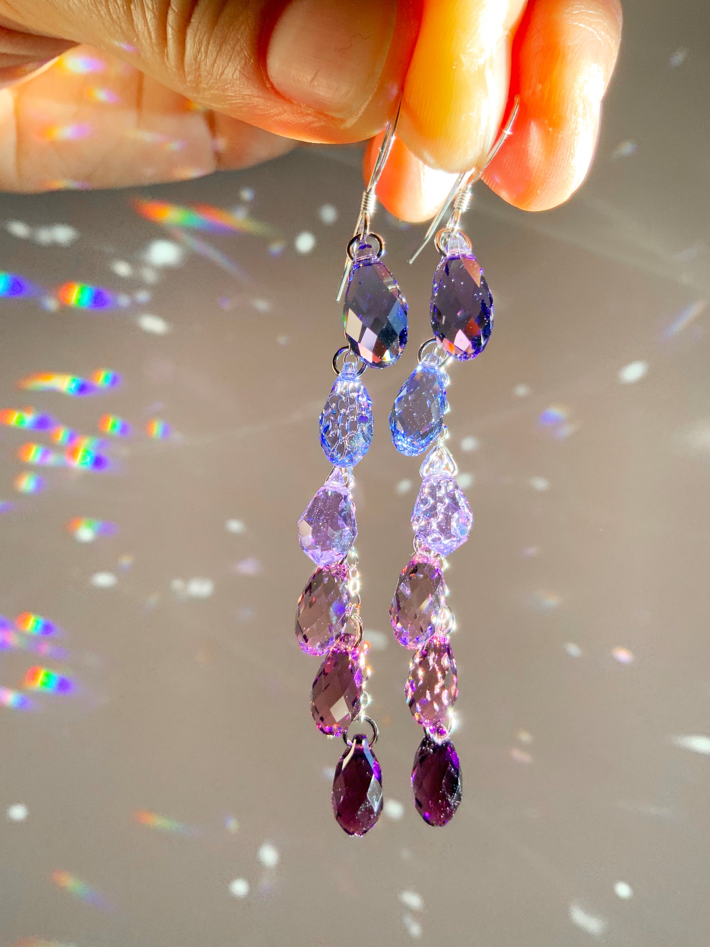 "Lilac & Lavender" ~ *Luxe* Ombré Crystal Waterfall earrings, Sterling Silver or 14k Gold-Filled, indigo violet purple