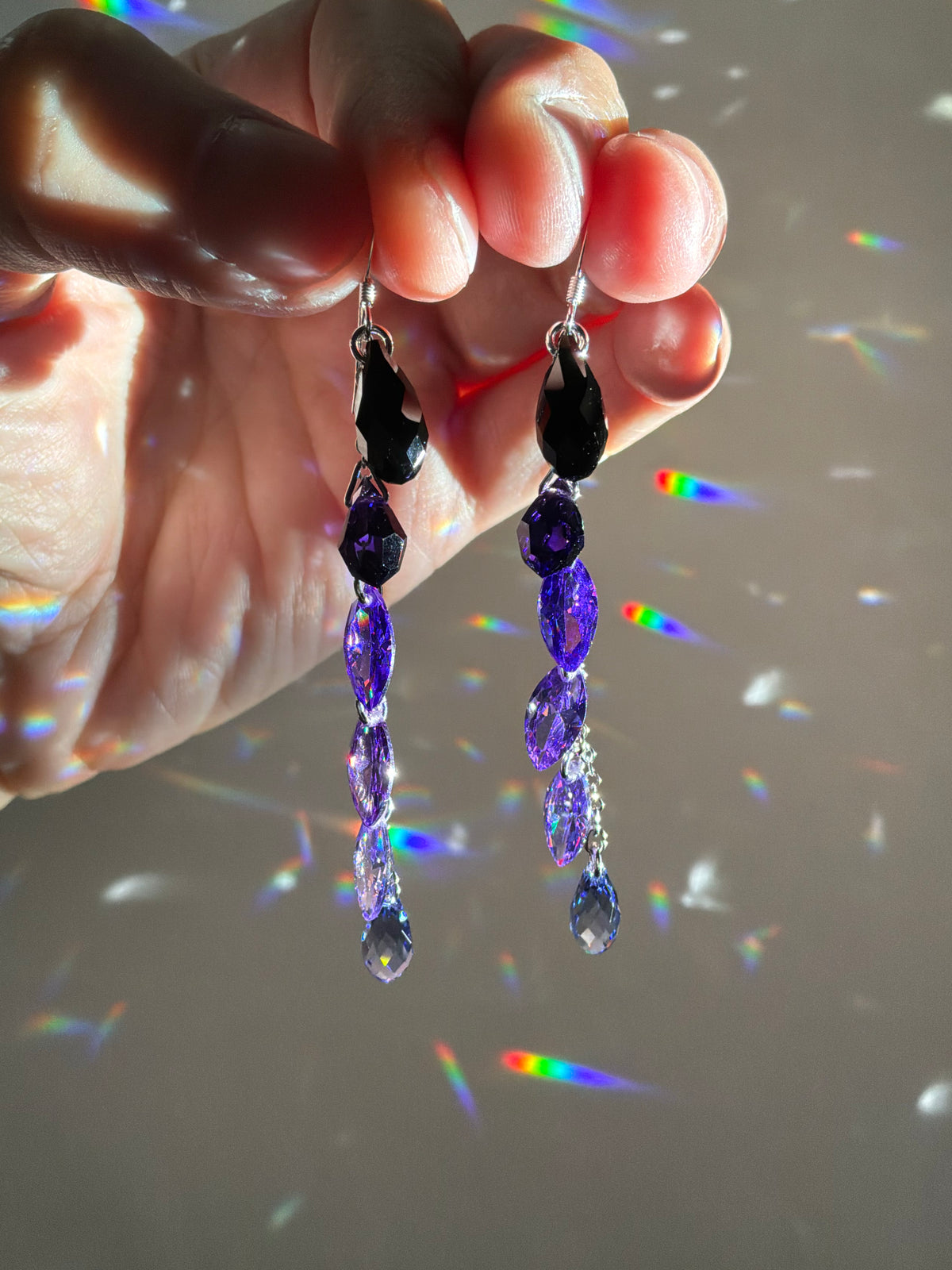 Ombré Black Series ~ *Luxe* Crystal Waterfall Earrings, Sterling Silver or 14k Gold-Filled, Purple Blue Teal Green Pink