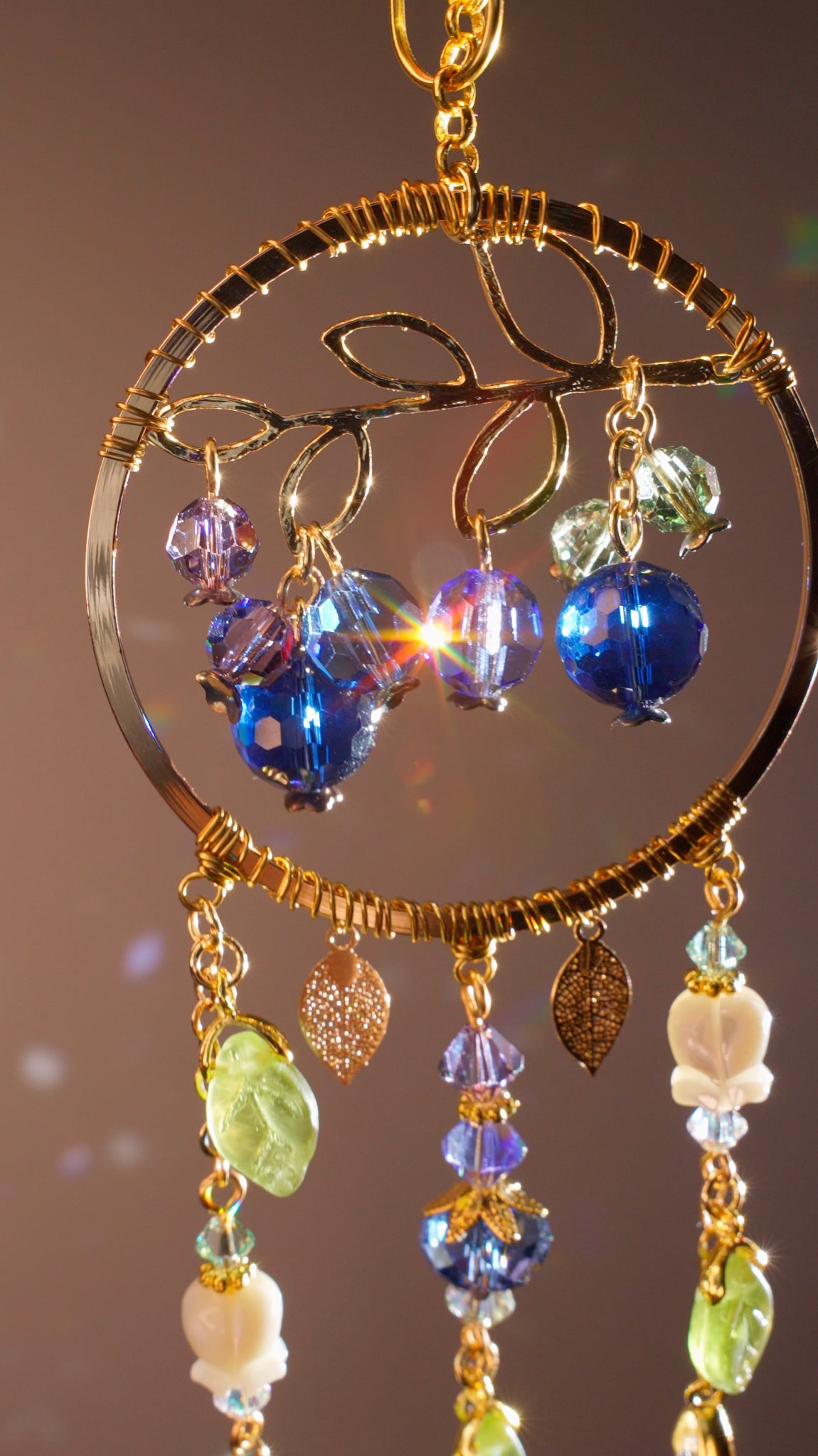 Blueberry Harvest Car Charm~ Mother of Pearl, Crystal, 18k Gold-Plated Fruit rear view mirror hanger