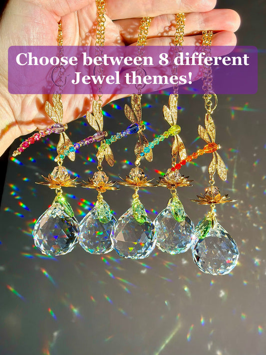 Jeweled Dragonfly Series~ 18k Gold-Plated Car Charm Suncatcher, Ombre Color Gradient made with Rare Crystals