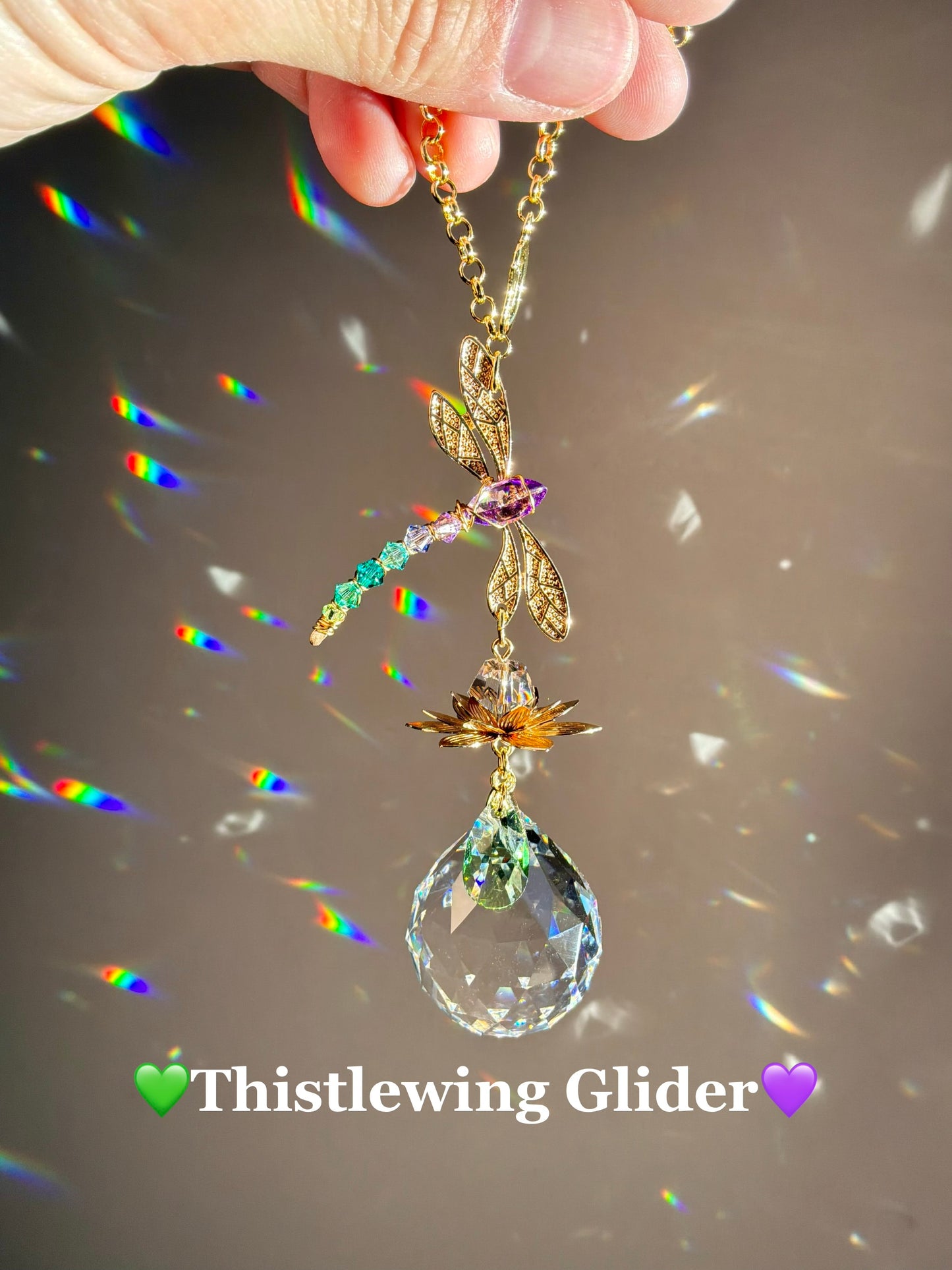 Jeweled Dragonfly Series~ 18k Gold-Plated Car Charm Suncatcher, Ombre Color Gradient made with Rare Crystals