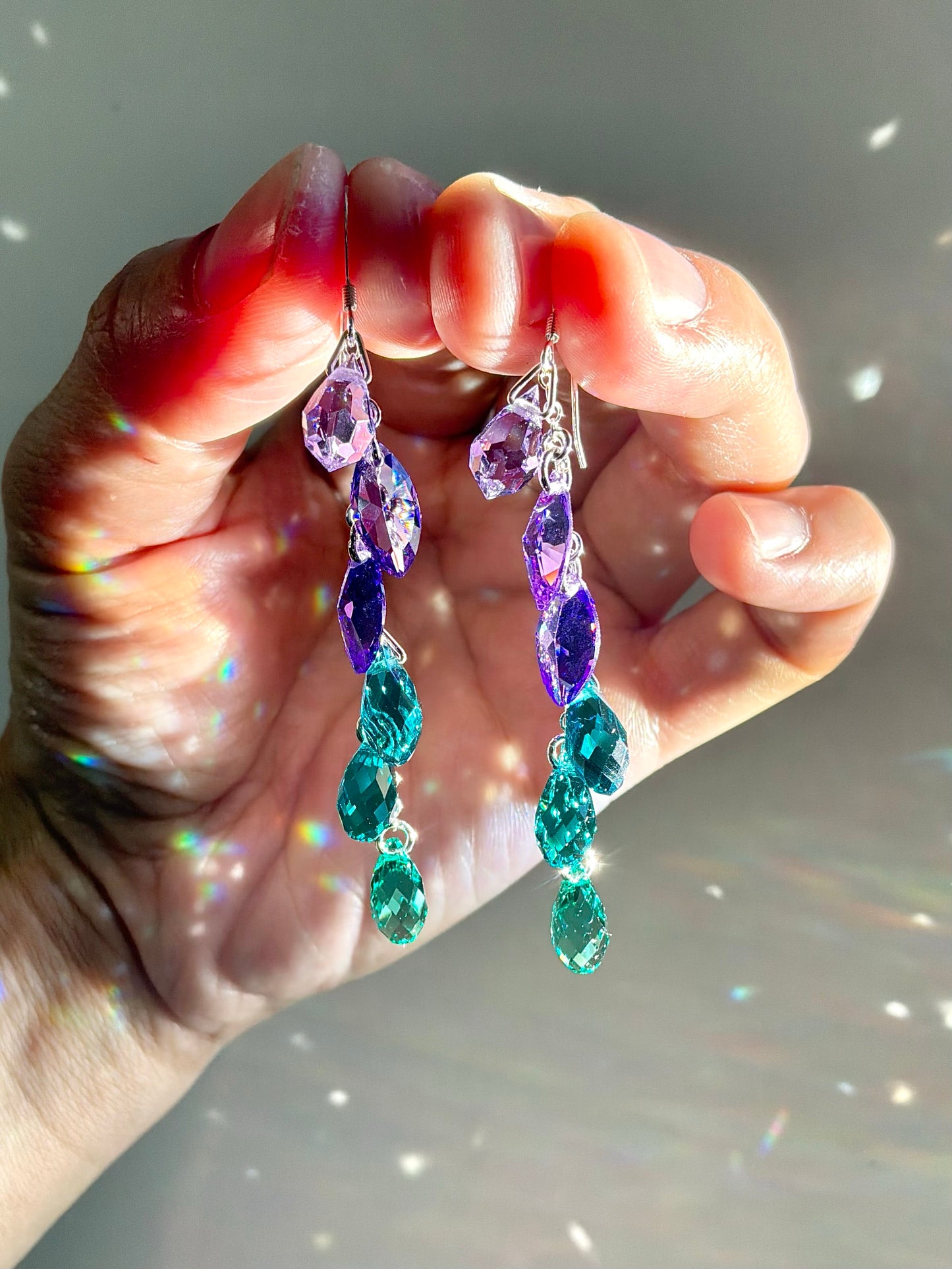 "Sea Maiden" ~ *Luxe* Ombré Crystal Waterfall earrings with Rare Crystals, Sterling Silver or 14k Gold-Filled