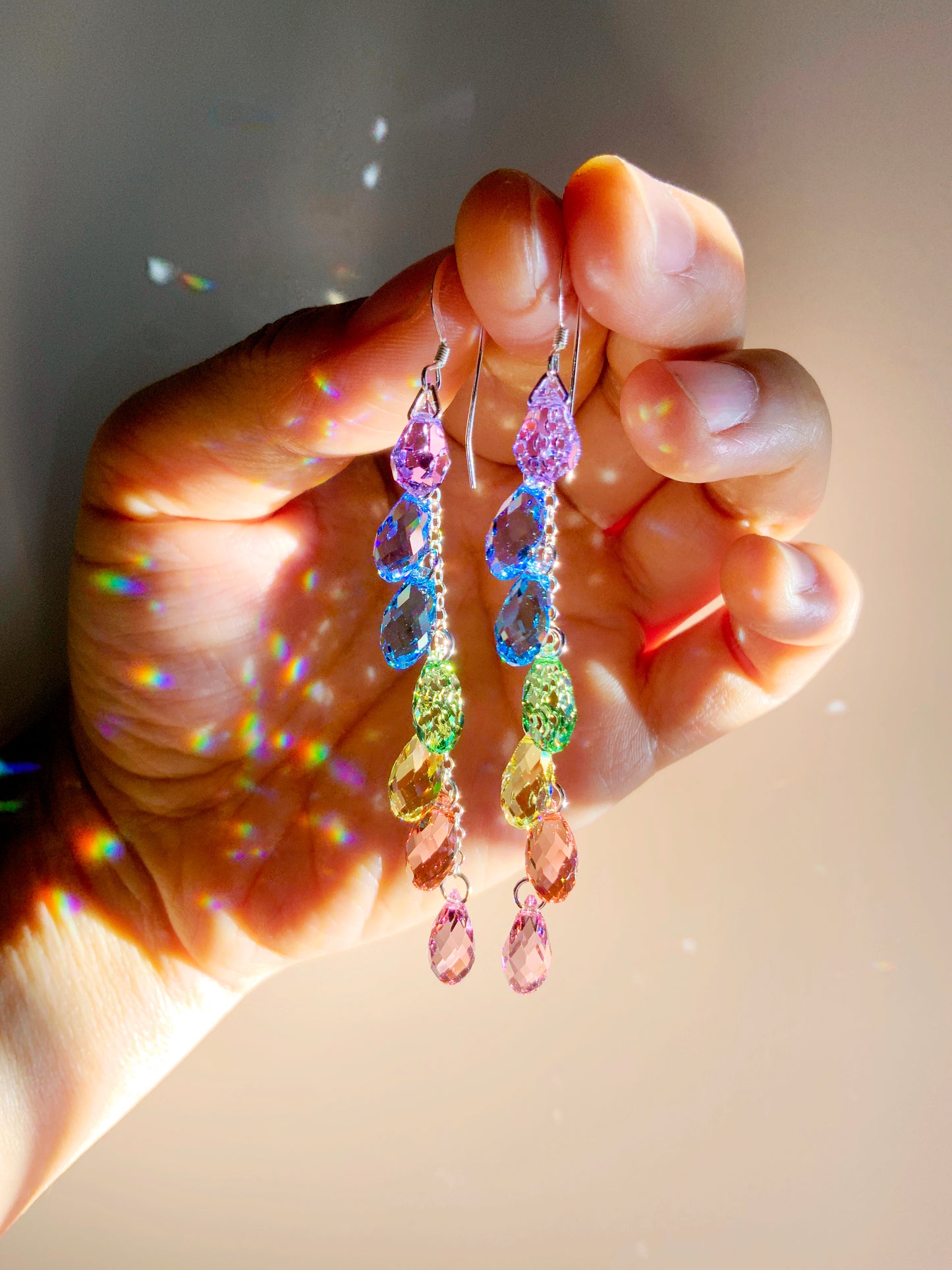 *Luxe* Ombré Pastel Rainbow Crystal Waterfall earrings, Sterling Silver or 14k Gold-Filled