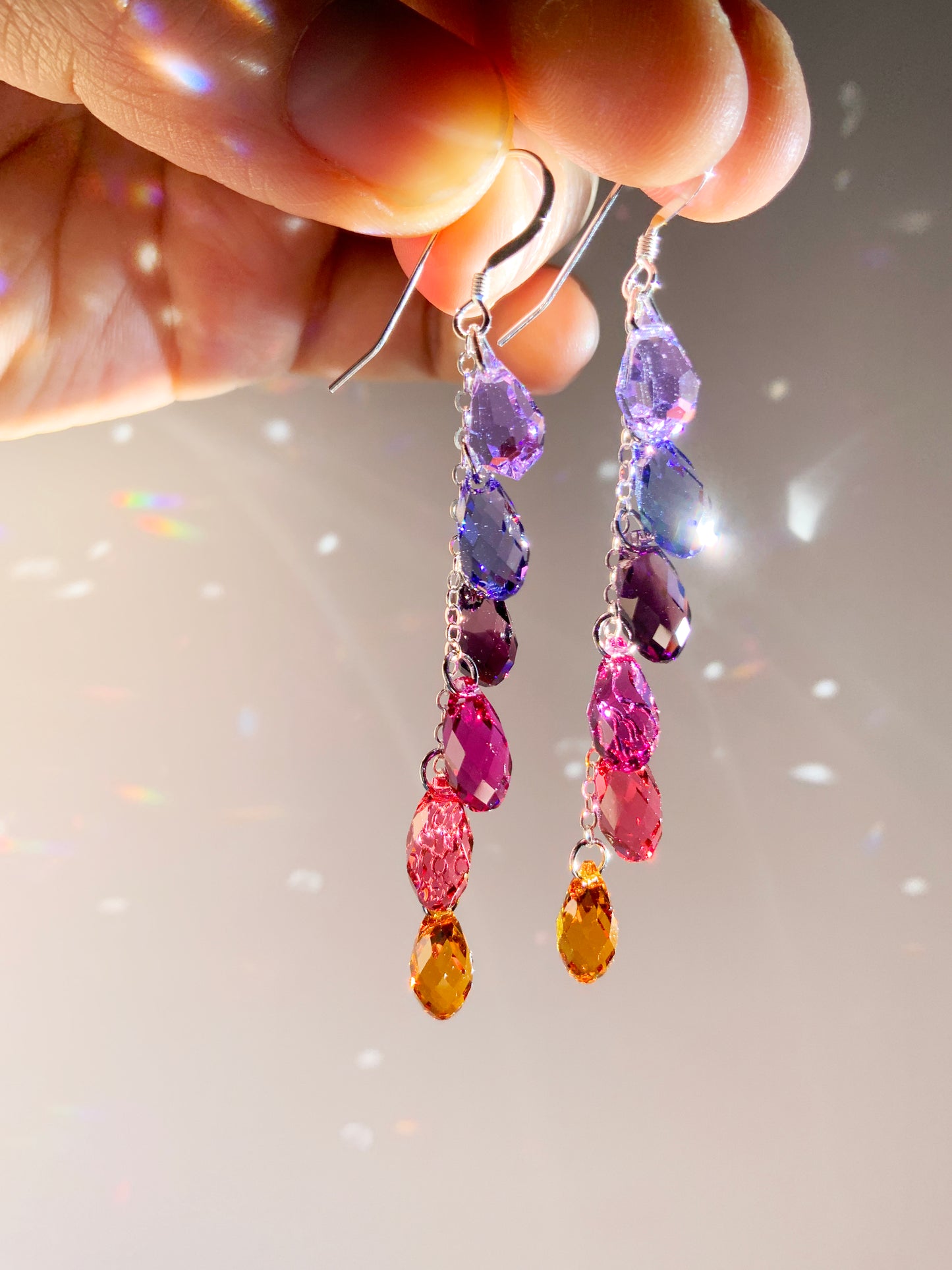 "Sunset Raindrops" ~ *Luxe* Ombré Crystal Waterfall earrings, Sterling Silver or 14k Gold-Filled, magenta pink purple