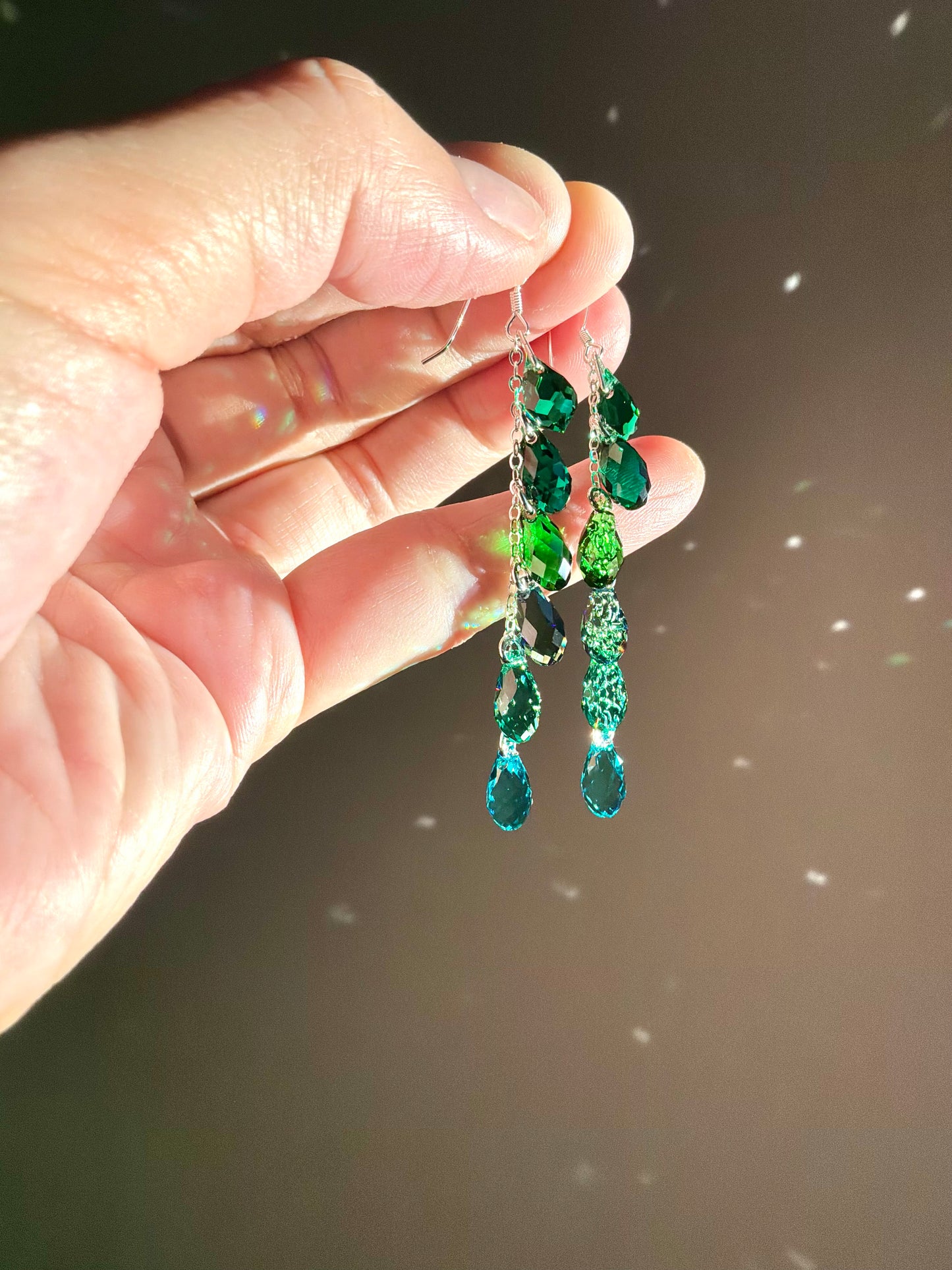 "Forest Springs" ~ *Luxe* Ombré Crystal Waterfall earrings, Sterling Silver or 14k Gold-Filled, Dark Emerald Green jewelry (Copy)