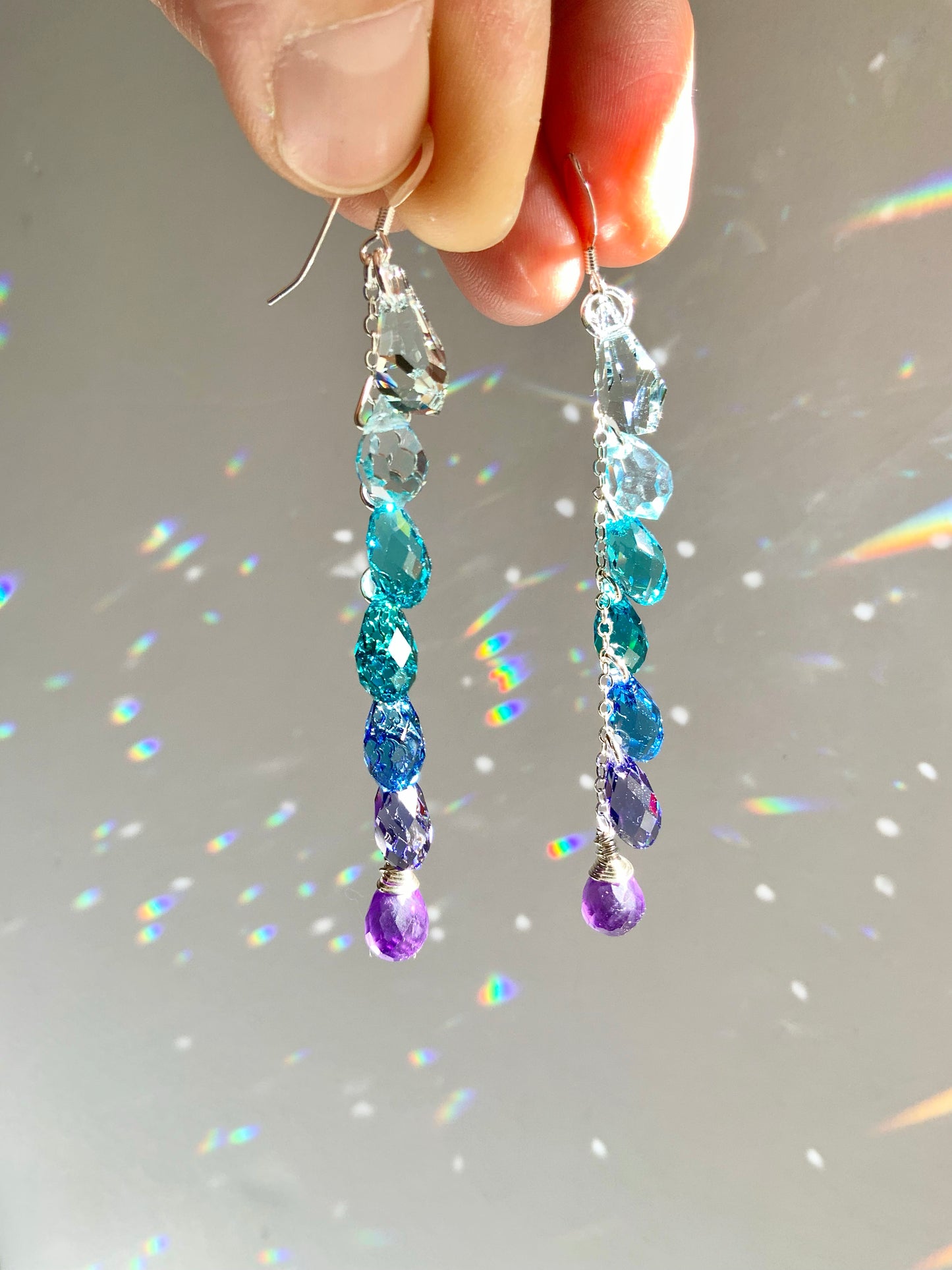 "Amethyst Lagoon" ~ *Luxe* Ombré Crystal Waterfall earrings with Super Rare Colors, Sterling Silver or 14k Gold-Filled