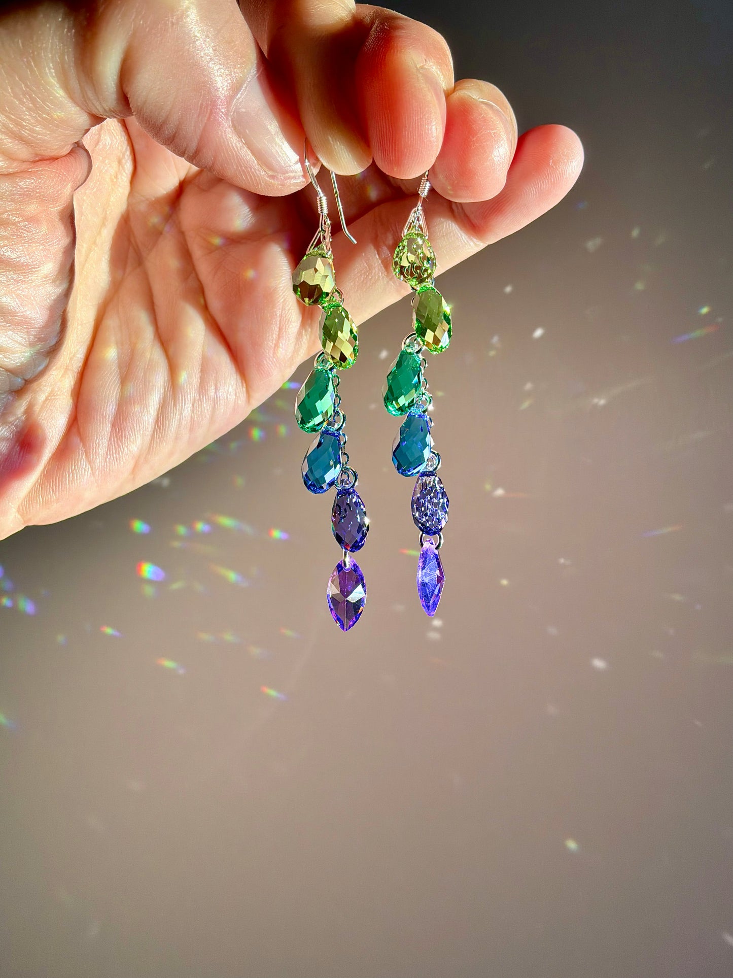 "Mermaid Tail" ~ *Luxe* Ombré Crystal Waterfall earrings with The Perfect Purple, Sterling Silver or 14k Gold-Filled