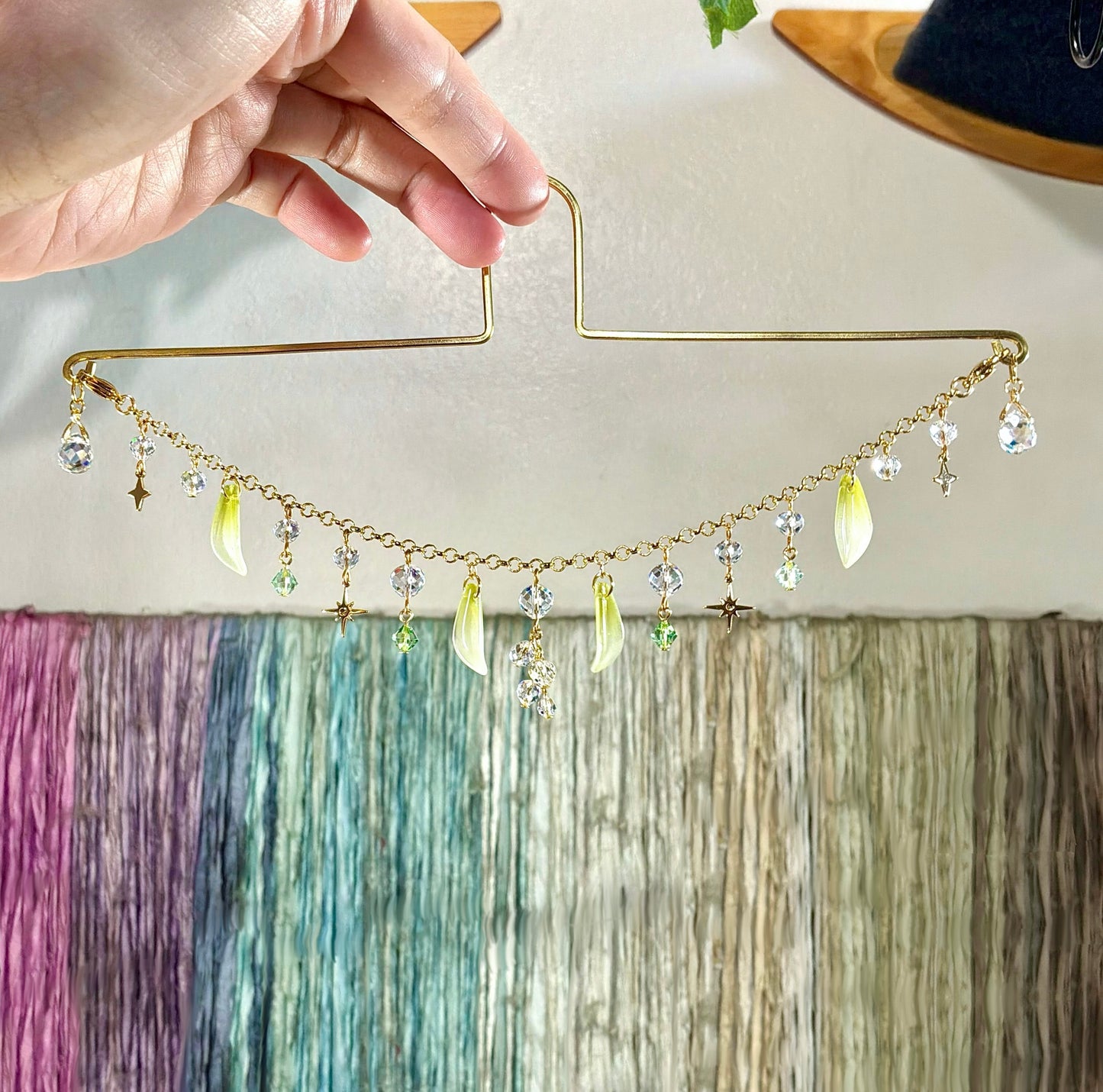Lily of the Valley Moon Car Mirror Chain, 18k Gold-Plated May Birthflower Crystal Prism Suncatcher, car hanger