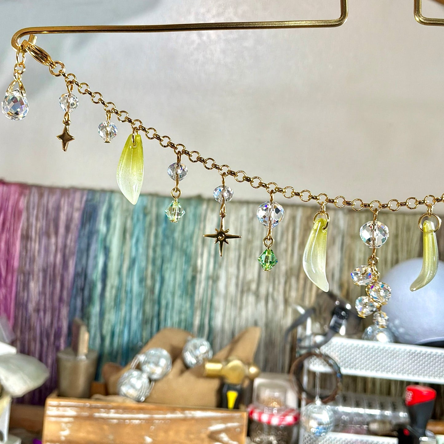 Lily of the Valley Moon Car Mirror Chain, 18k Gold-Plated May Birthflower Crystal Prism Suncatcher, car hanger