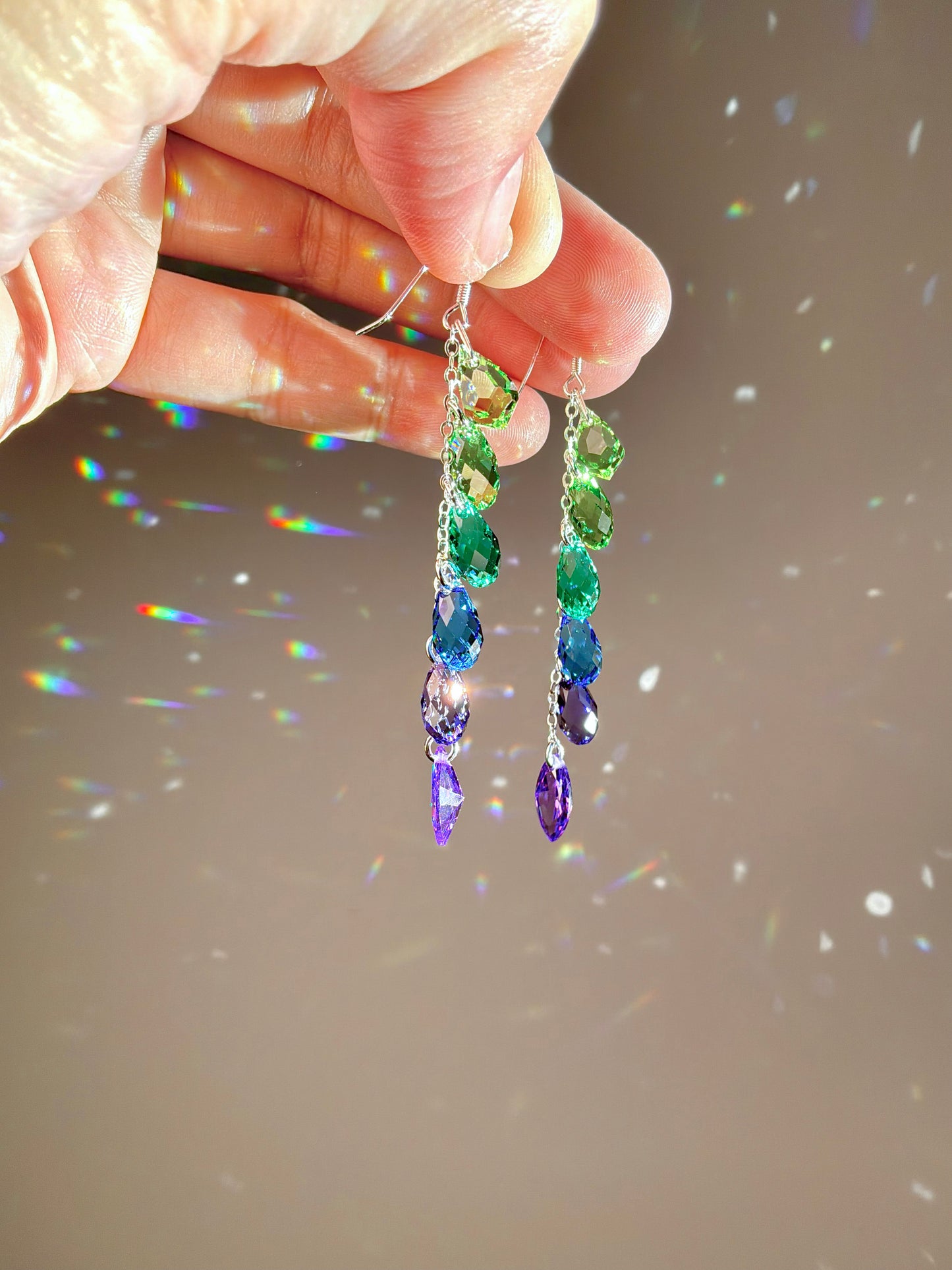"Mermaid Tail" ~ *Luxe* Ombré Crystal Waterfall earrings with The Perfect Purple, Sterling Silver or 14k Gold-Filled