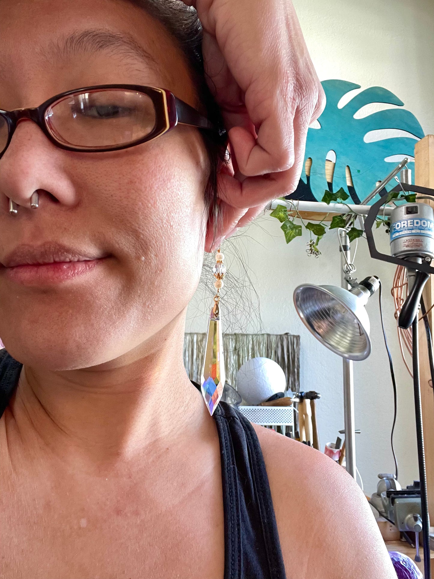 Long Icicle Earrings with Freshwater Pearls, Crystal Prism Suncatcher Jewelry or home decor rainbow maker