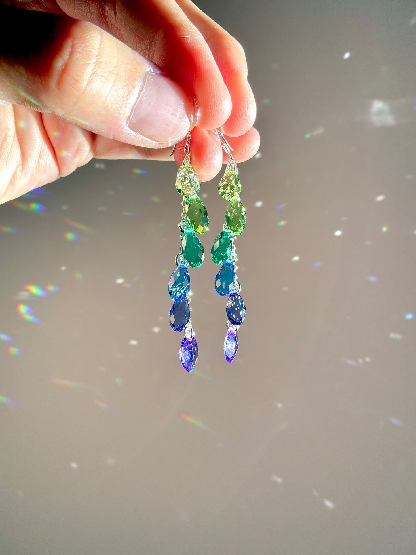 "Mermaid Tail" ~ *Luxe* Ombré Crystal Waterfall earrings with The Perfect Purple, Sterling Silver or 14k Gold-Filled