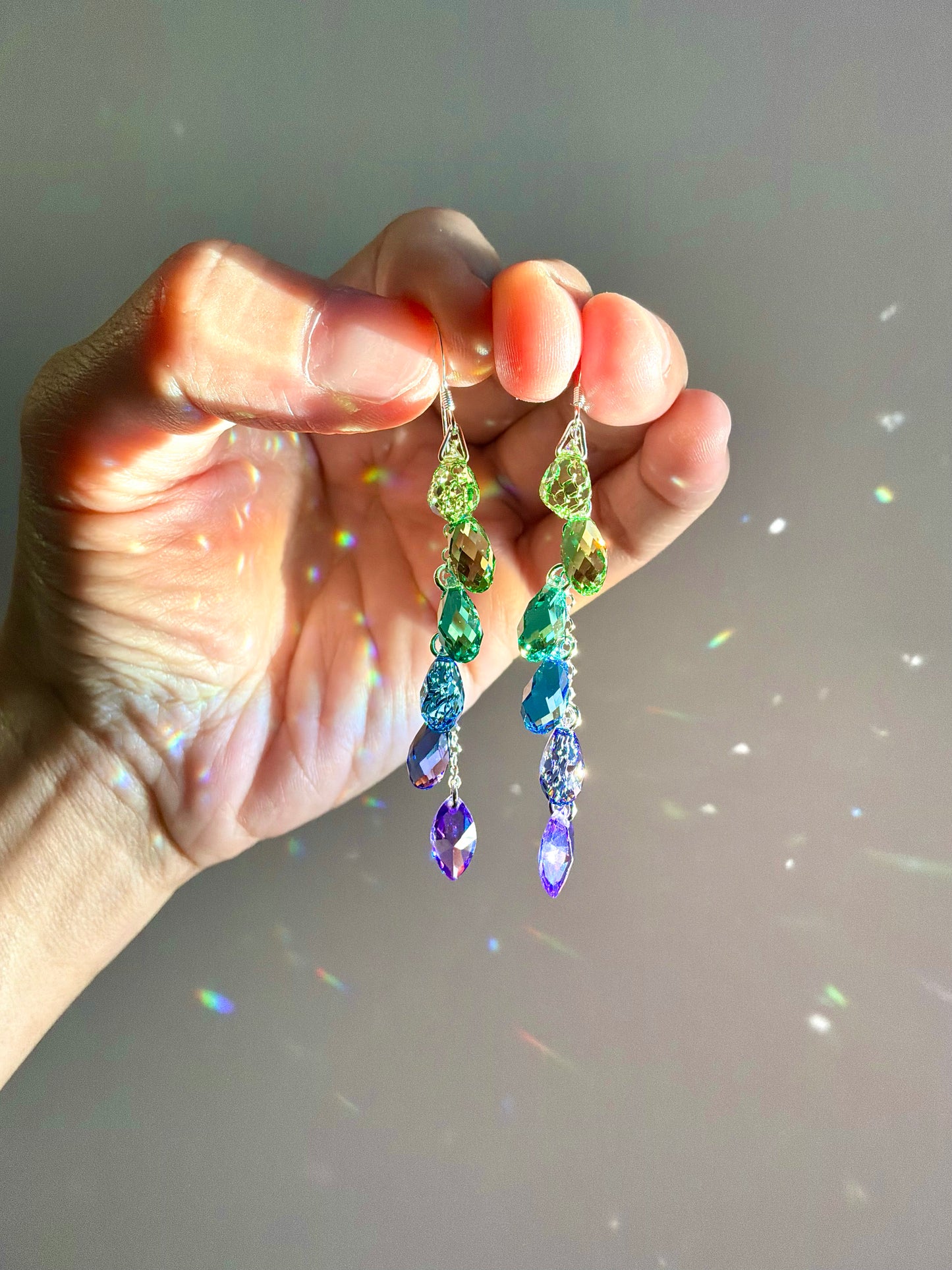 "Mermaid Tail" ~ *Luxe* Ombré Crystal Waterfall earrings with The Perfect Purple, Sterling Silver or 14k Gold-Filled