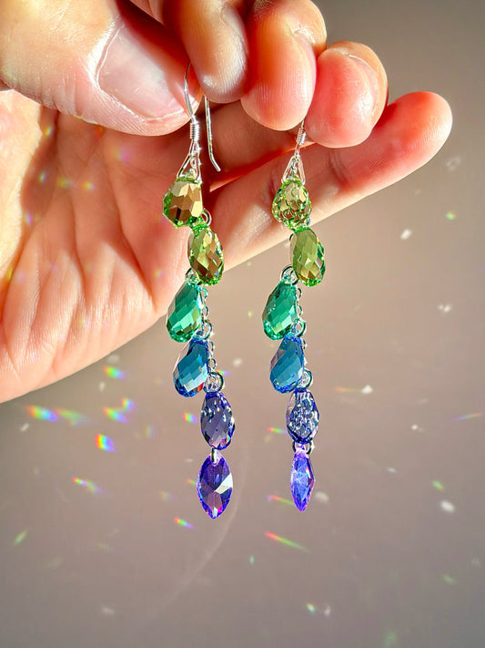 "Mermaid Tail" ~ *Luxe* Ombré Crystal Waterfall Earrings with The Perfect Purple, Sterling Silver or 14k Gold-Filled