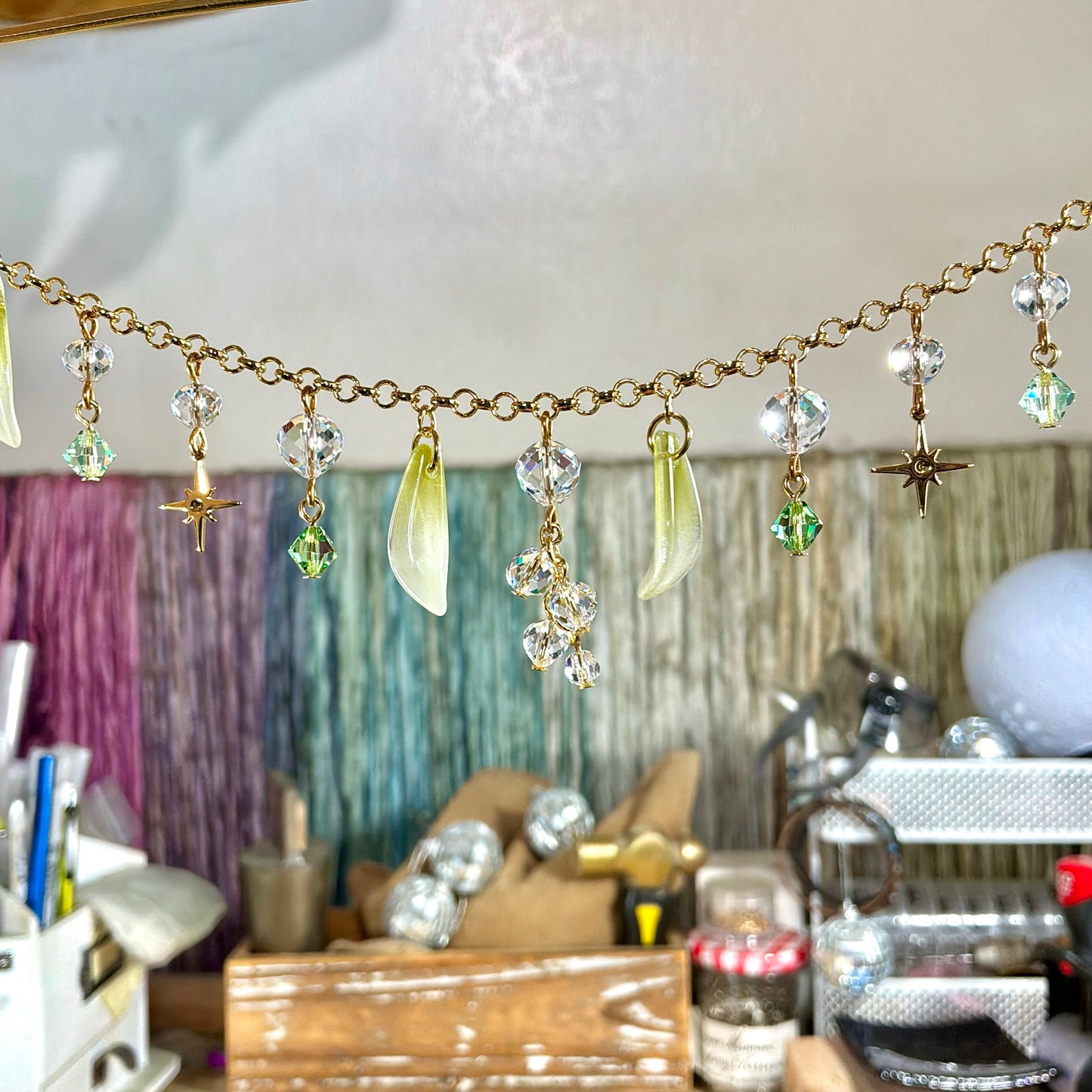 Lily of the Valley Moon Car Mirror Chain, 18k Gold-Plated May Birthflower Crystal Prism Suncatcher, car hanger
