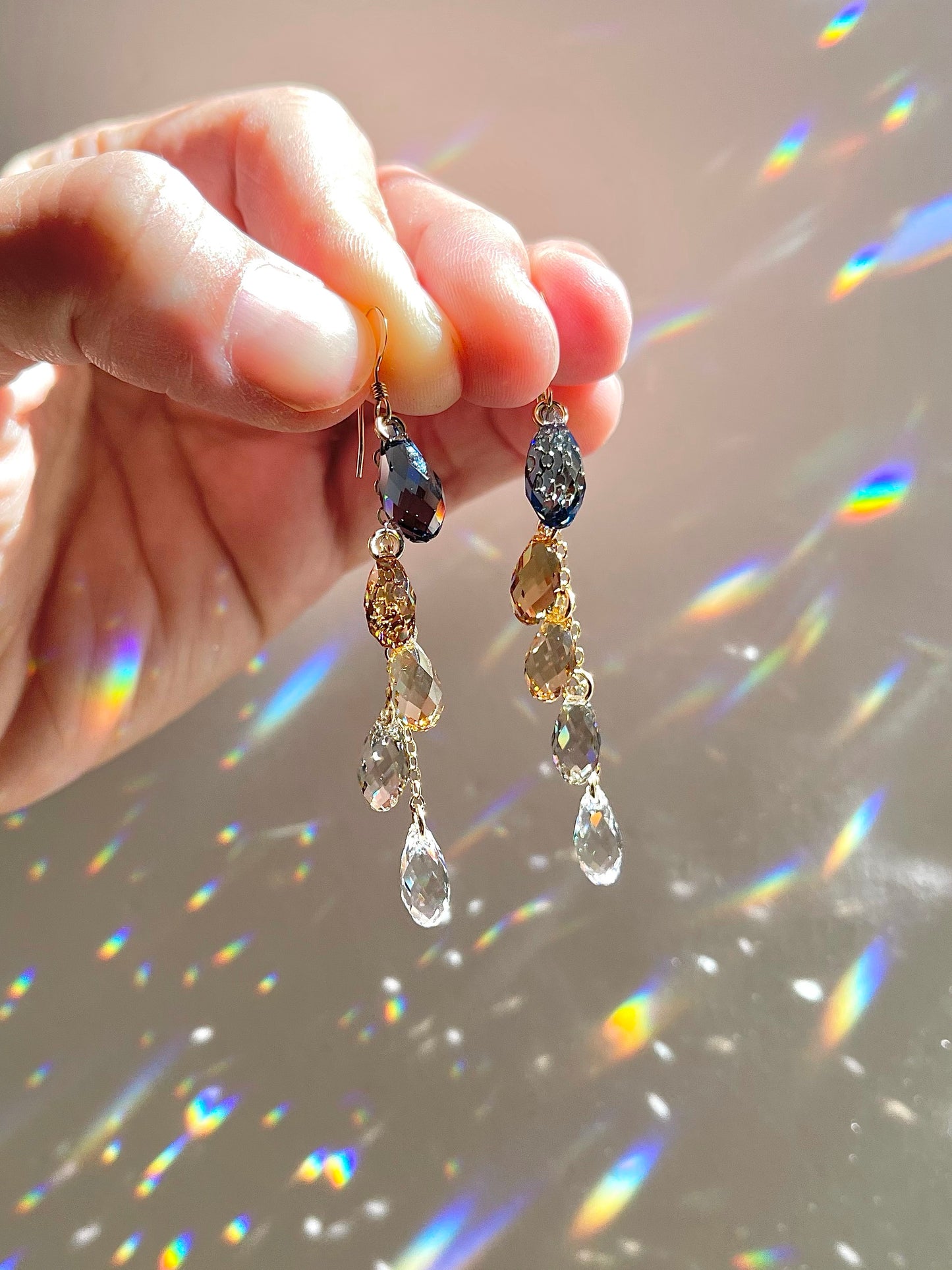 "Champagne & Denim" ~ *Luxe* Ombré Crystal Waterfall earrings, Sterling Silver or 14k Gold-Filled