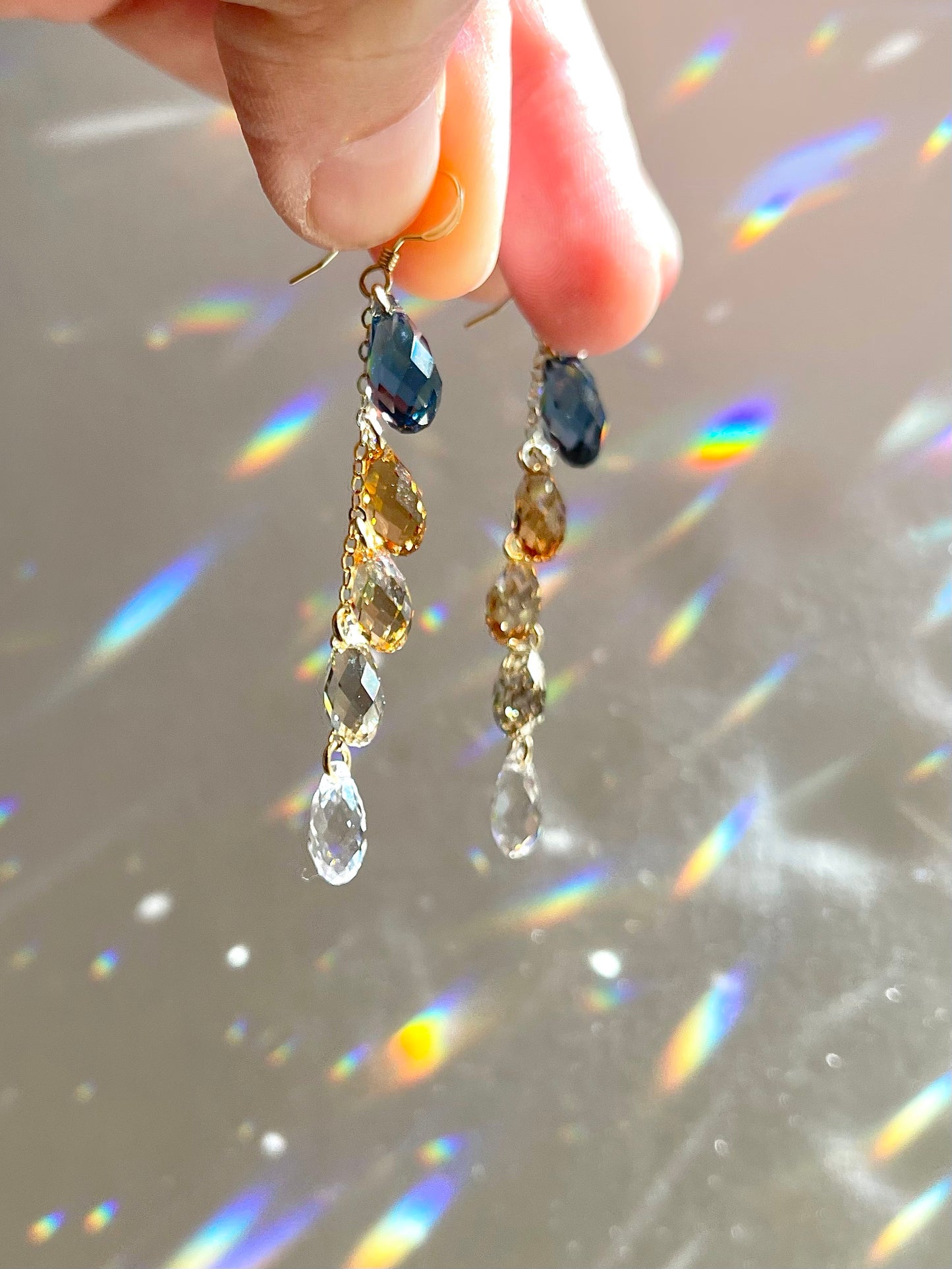 "Champagne & Denim" ~ *Luxe* Ombré Crystal Waterfall earrings, Sterling Silver or 14k Gold-Filled