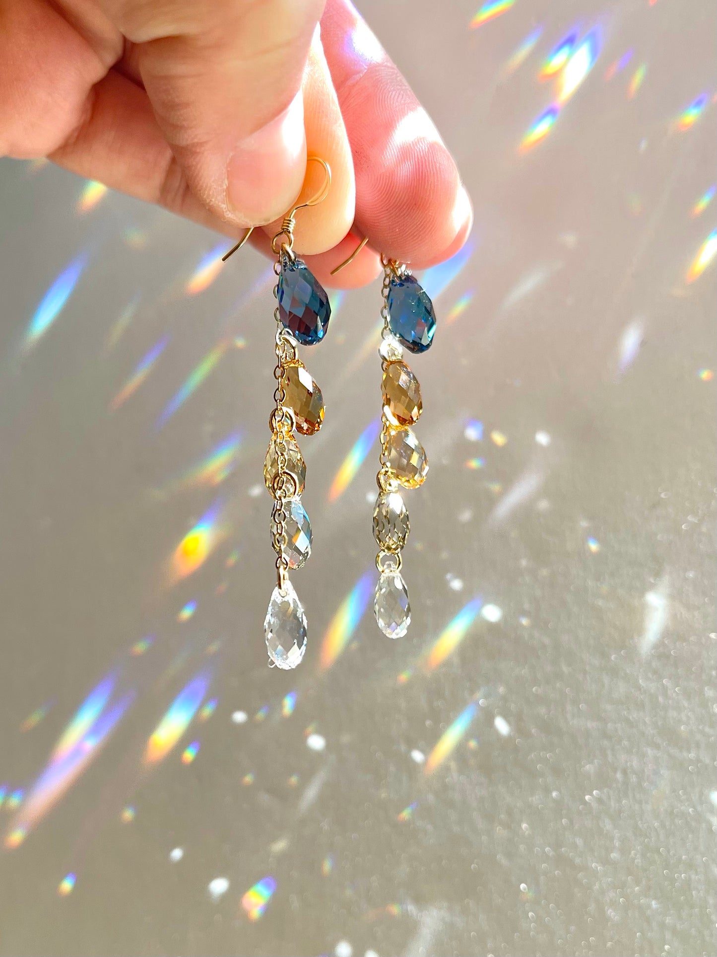 "Champagne & Denim" ~ *Luxe* Ombré Crystal Waterfall earrings, Sterling Silver or 14k Gold-Filled