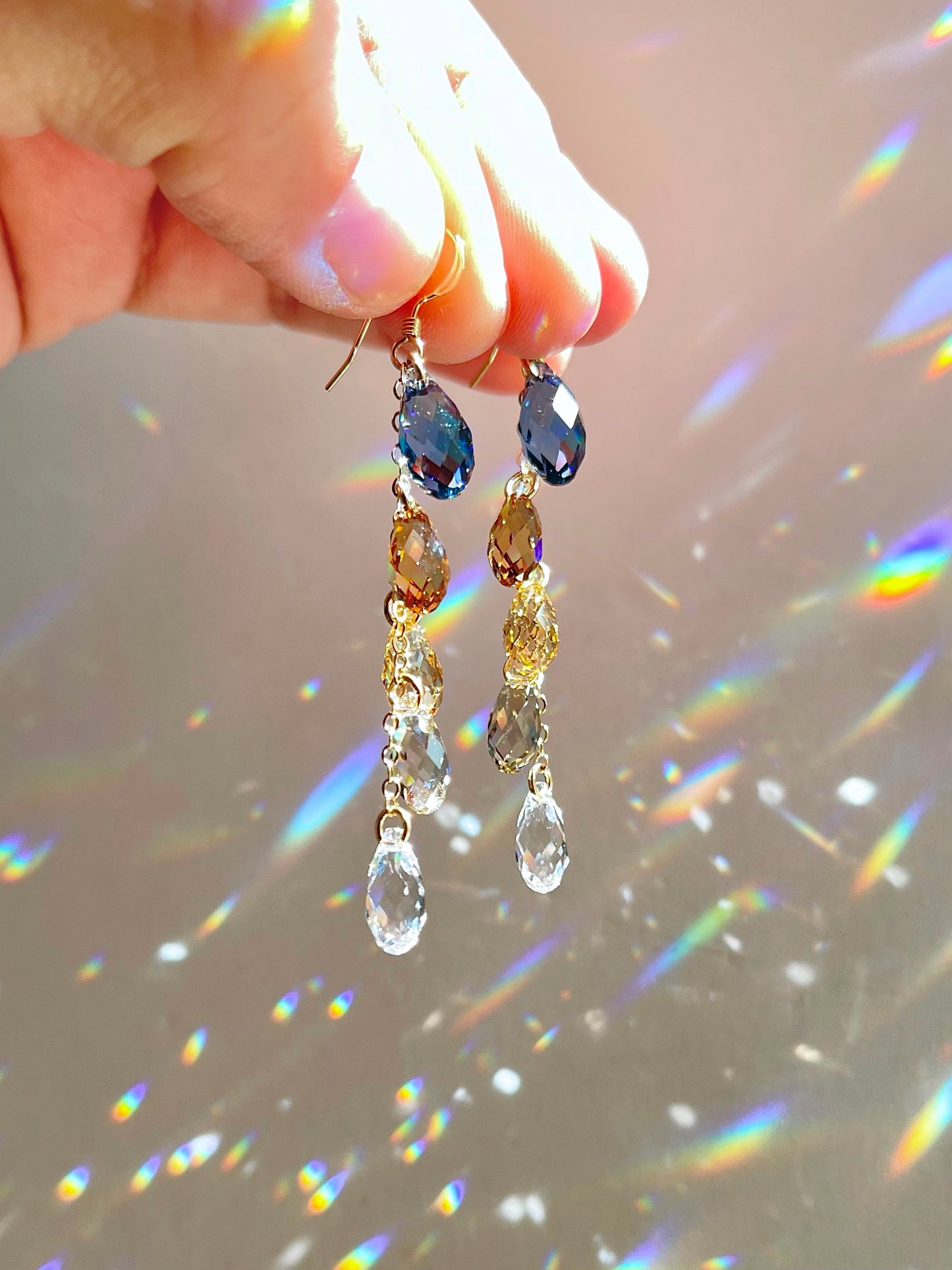 "Champagne & Denim" ~ *Luxe* Ombré Crystal Waterfall earrings, Sterling Silver or 14k Gold-Filled