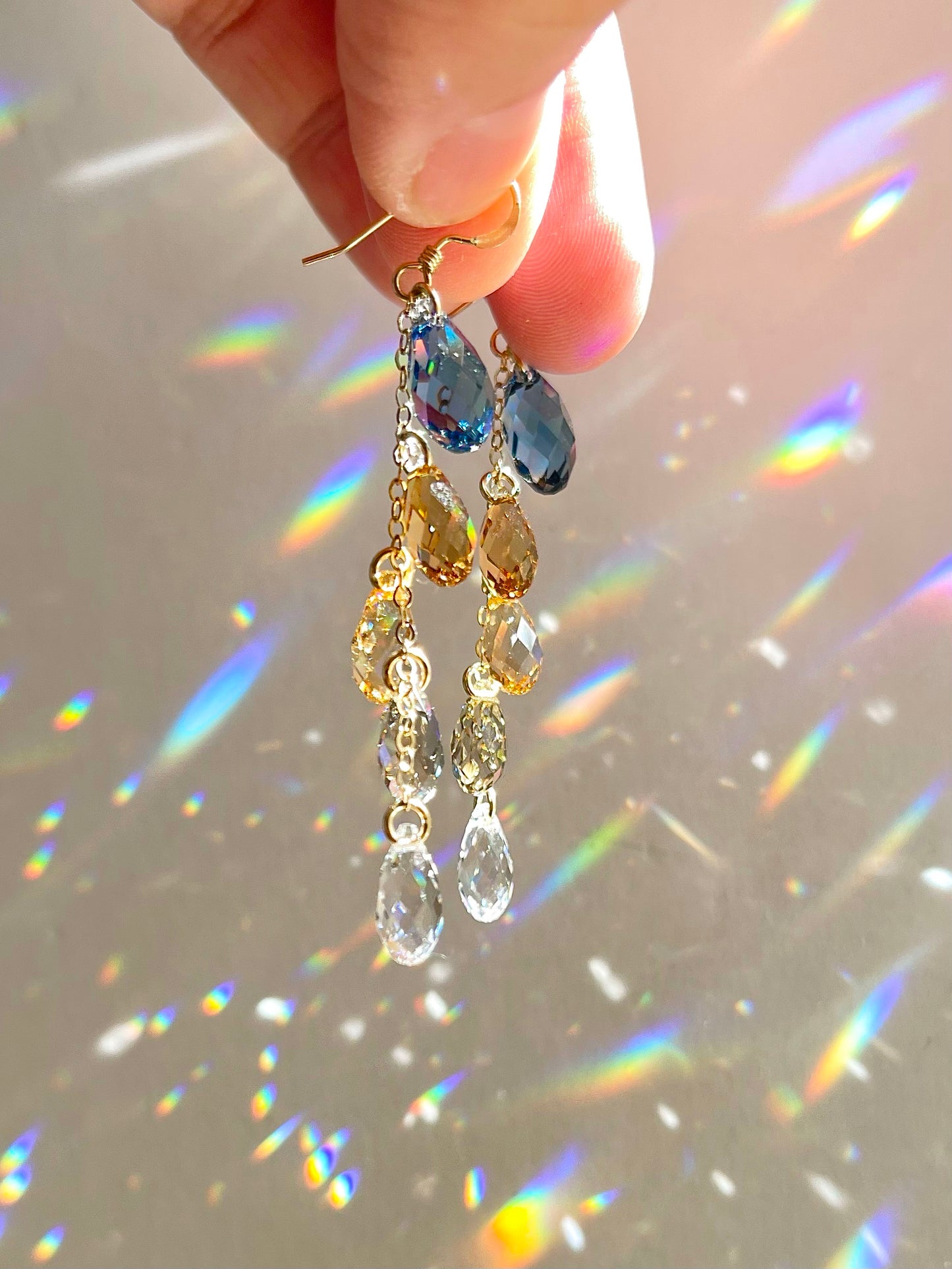 "Champagne & Denim" ~ *Luxe* Ombré Crystal Waterfall earrings, Sterling Silver or 14k Gold-Filled