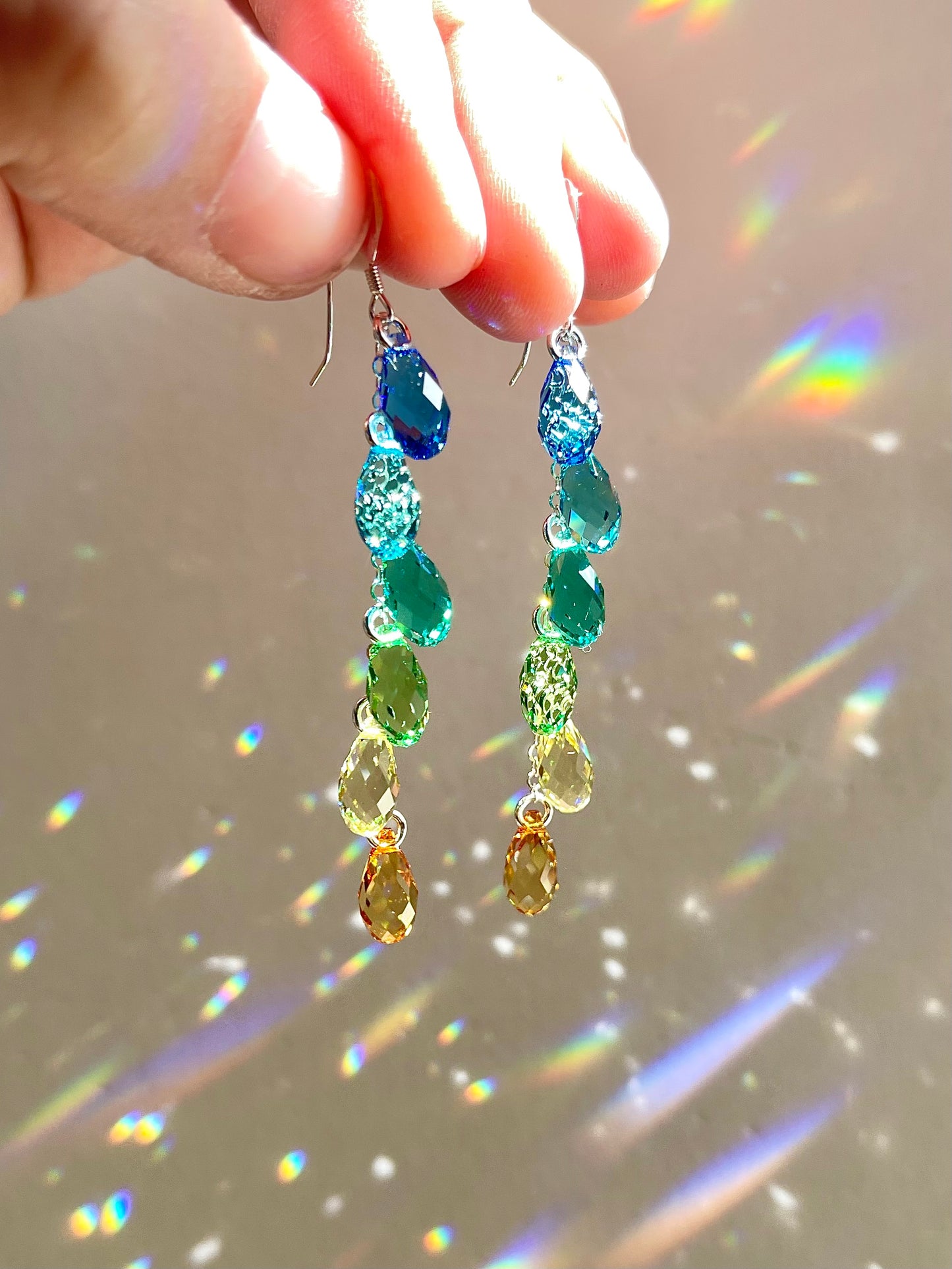 "Caribbean Sun" ~ *Luxe* Ombré Crystal Waterfall earrings, Sterling Silver or 14k Gold-Filled