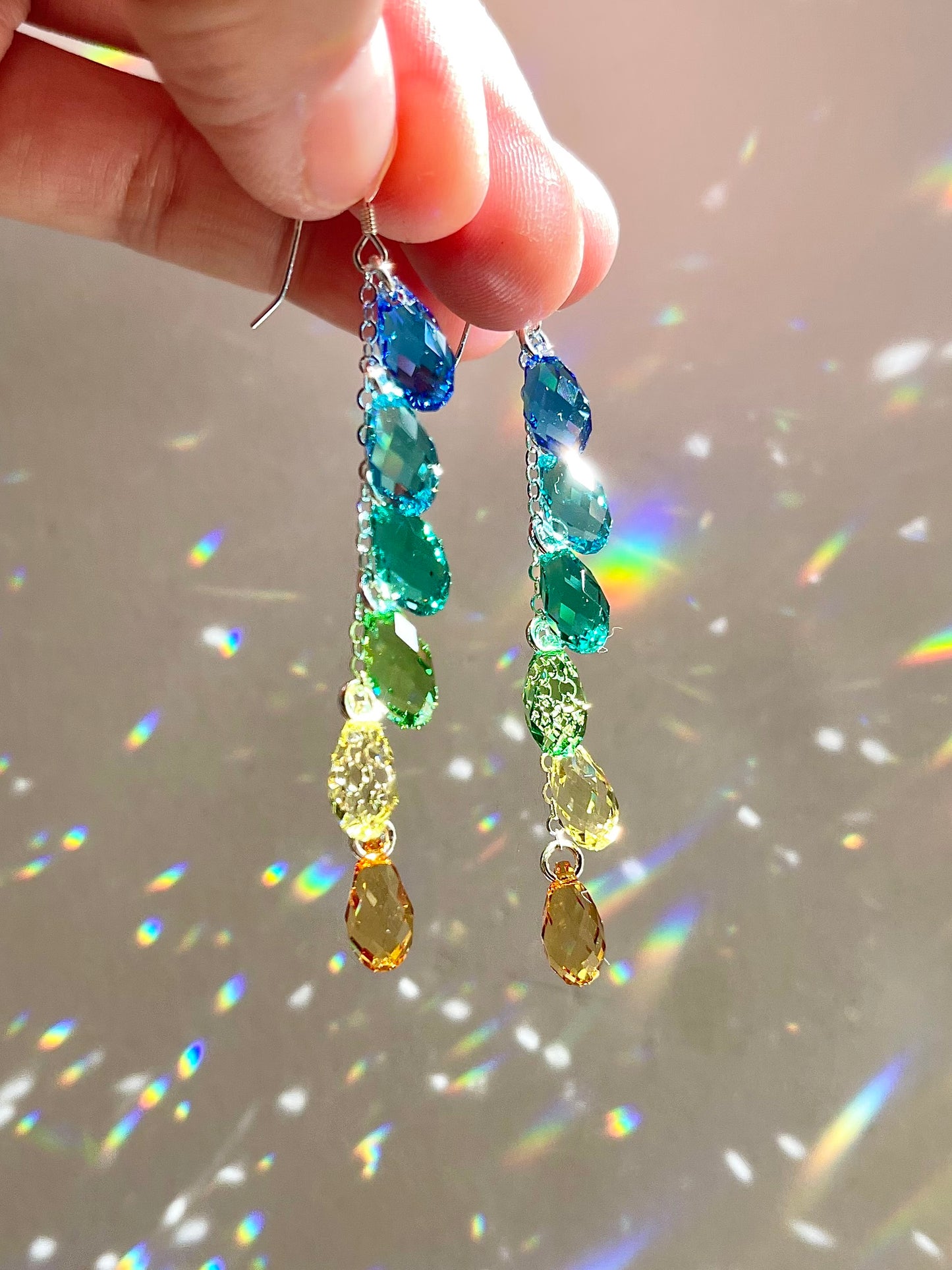 "Caribbean Sun" ~ *Luxe* Ombré Crystal Waterfall earrings, Sterling Silver or 14k Gold-Filled