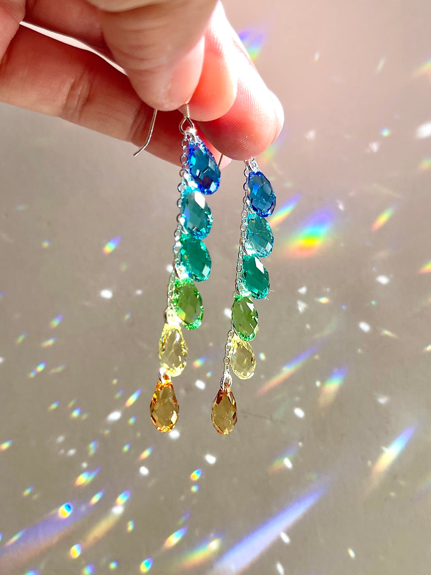 "Caribbean Sun" ~ *Luxe* Ombré Crystal Waterfall earrings, Sterling Silver or 14k Gold-Filled