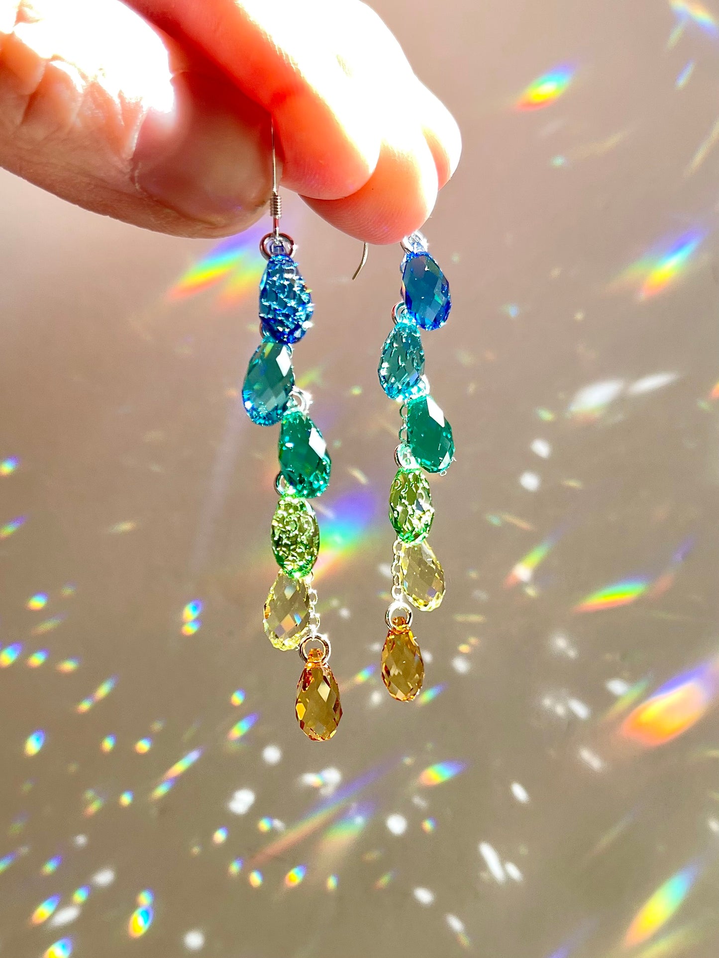 "Caribbean Sun" ~ *Luxe* Ombré Crystal Waterfall earrings, Sterling Silver or 14k Gold-Filled