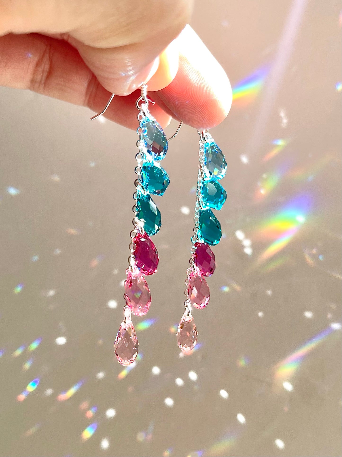 "Miami Sunset" ~ *Luxe* Ombré Crystal Waterfall earrings, Sterling Silver or 14k Gold-Filled