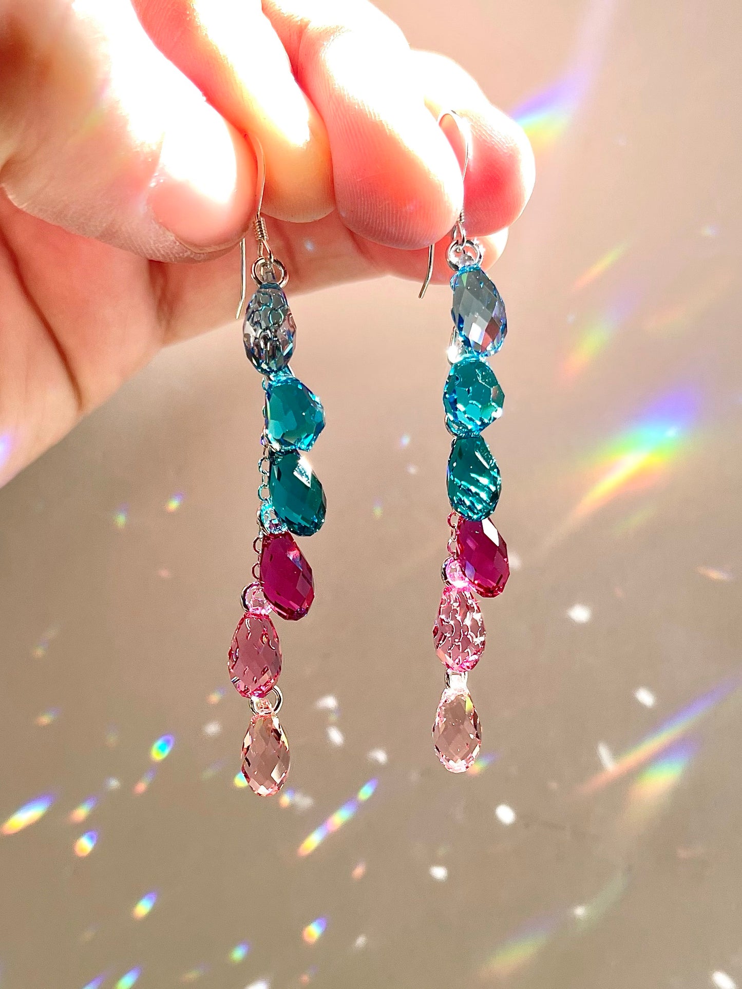 "Miami Sunset" ~ *Luxe* Ombré Crystal Waterfall earrings, Sterling Silver or 14k Gold-Filled