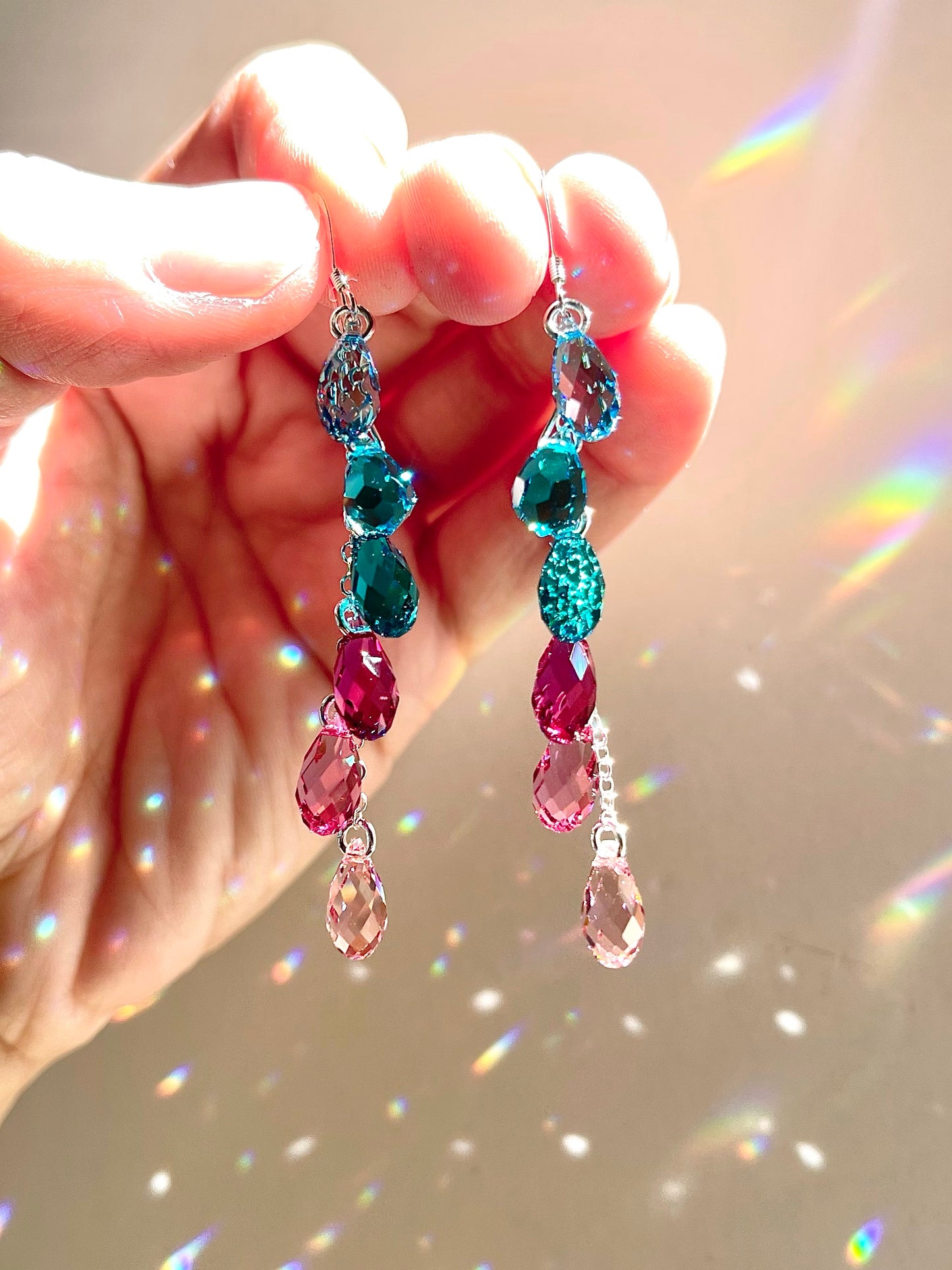 "Miami Sunset" ~ *Luxe* Ombré Crystal Waterfall earrings, Sterling Silver or 14k Gold-Filled
