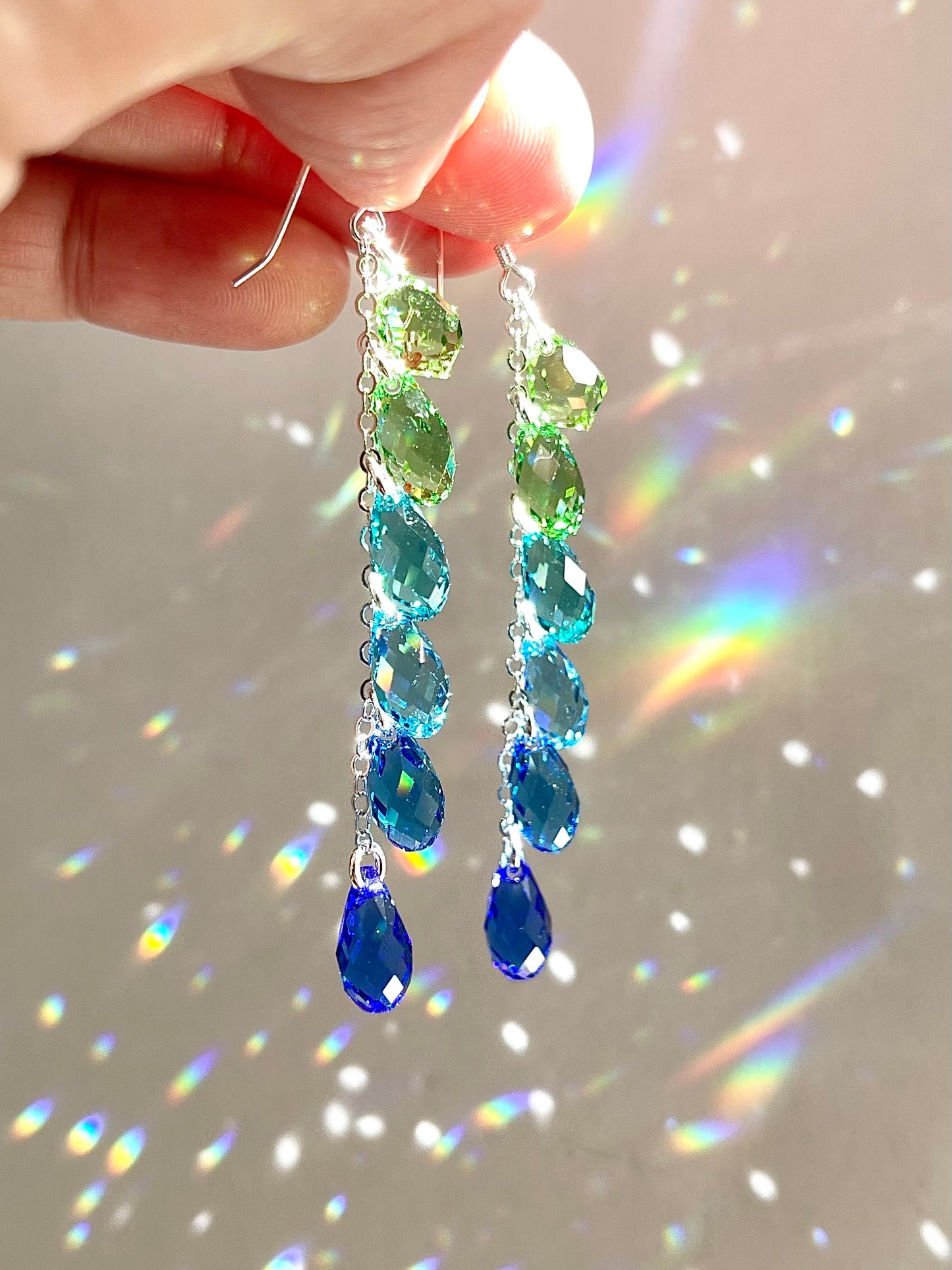"Citrus & Sapphire" ~ *Luxe* Ombré Crystal Waterfall earrings, Sterling Silver or 14k Gold-Filled