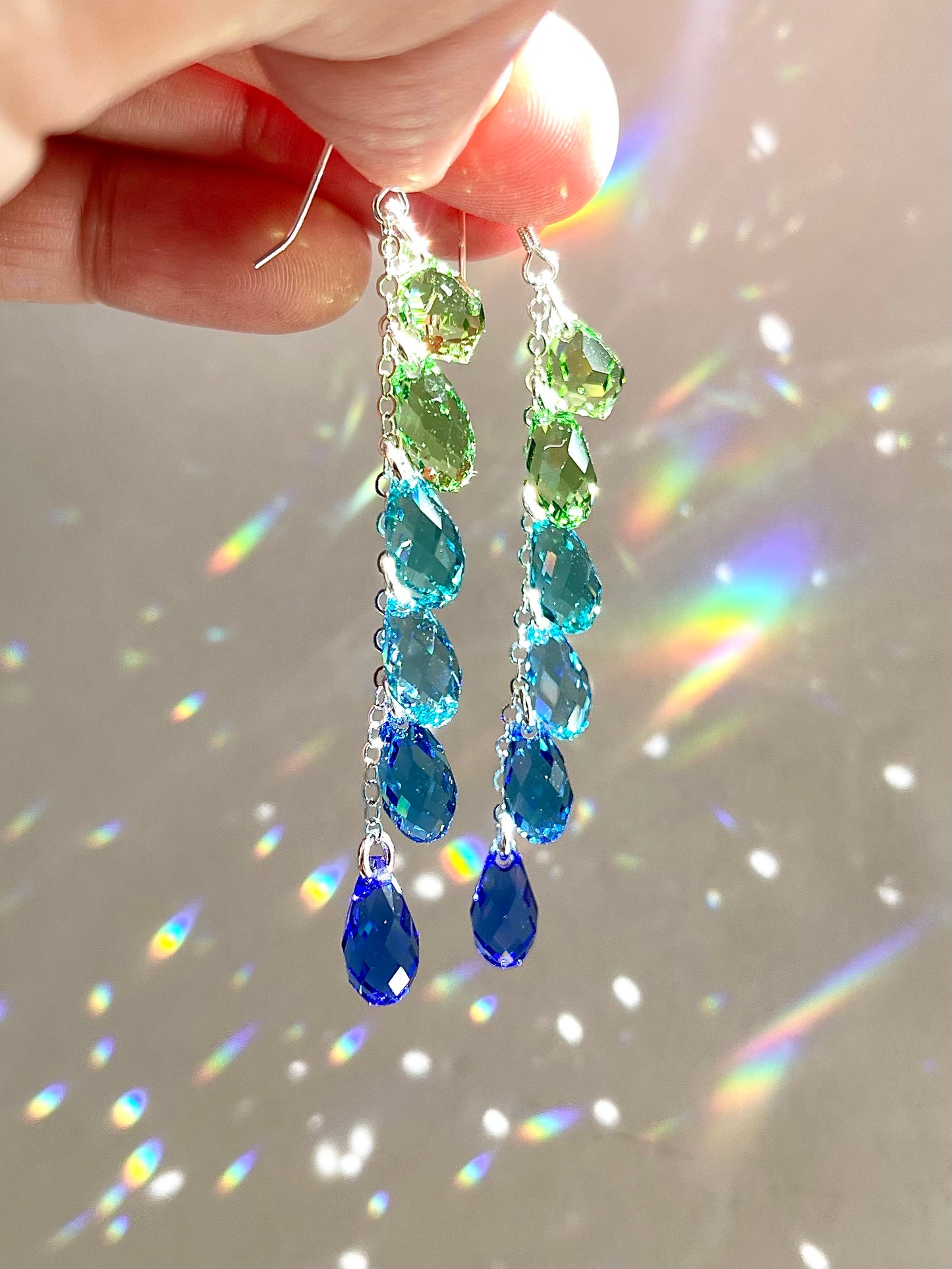"Citrus & Sapphire" ~ *Luxe* Ombré Crystal Waterfall earrings, Sterling Silver or 14k Gold-Filled