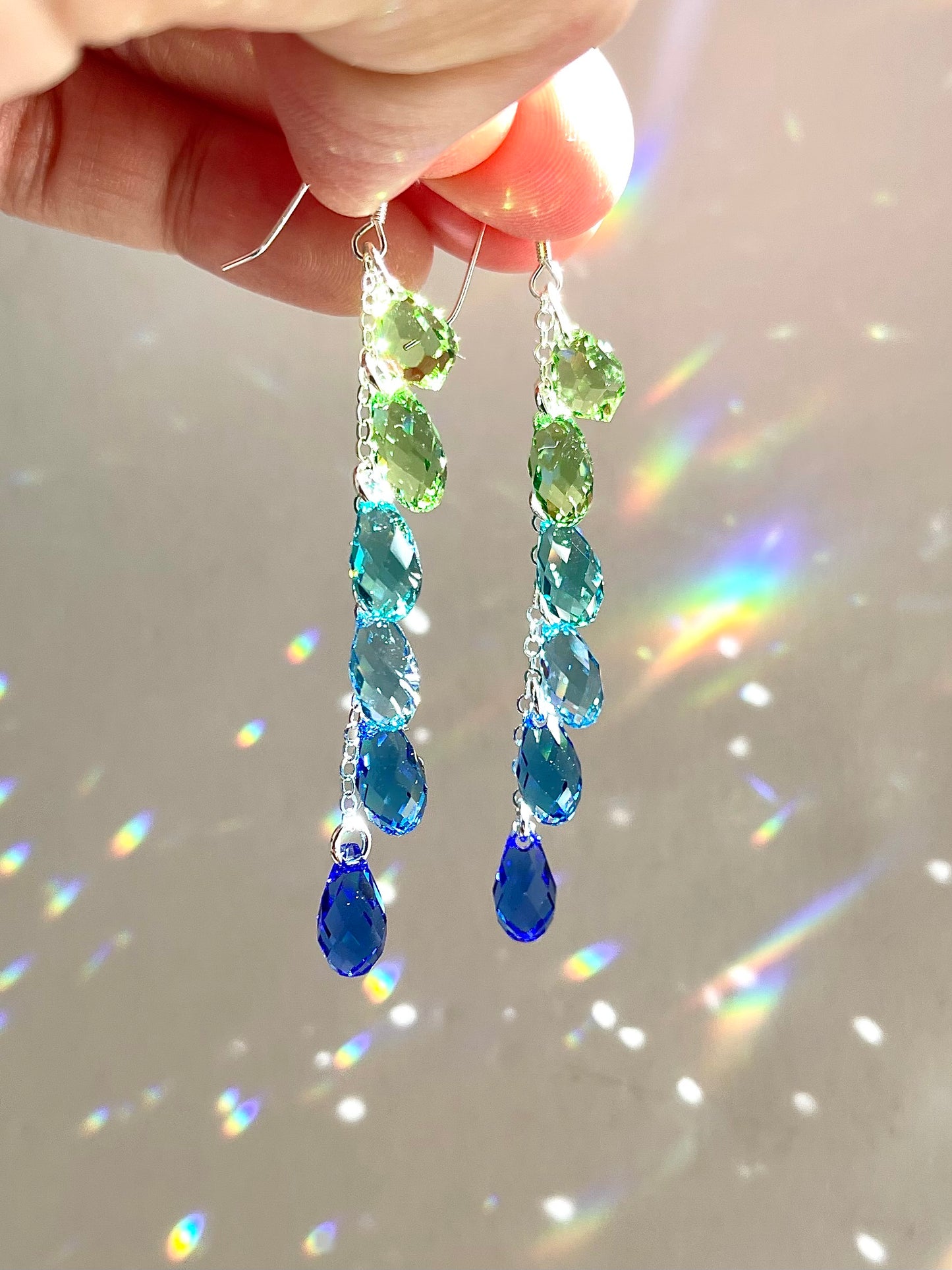 "Citrus & Sapphire" ~ *Luxe* Ombré Crystal Waterfall earrings, Sterling Silver or 14k Gold-Filled