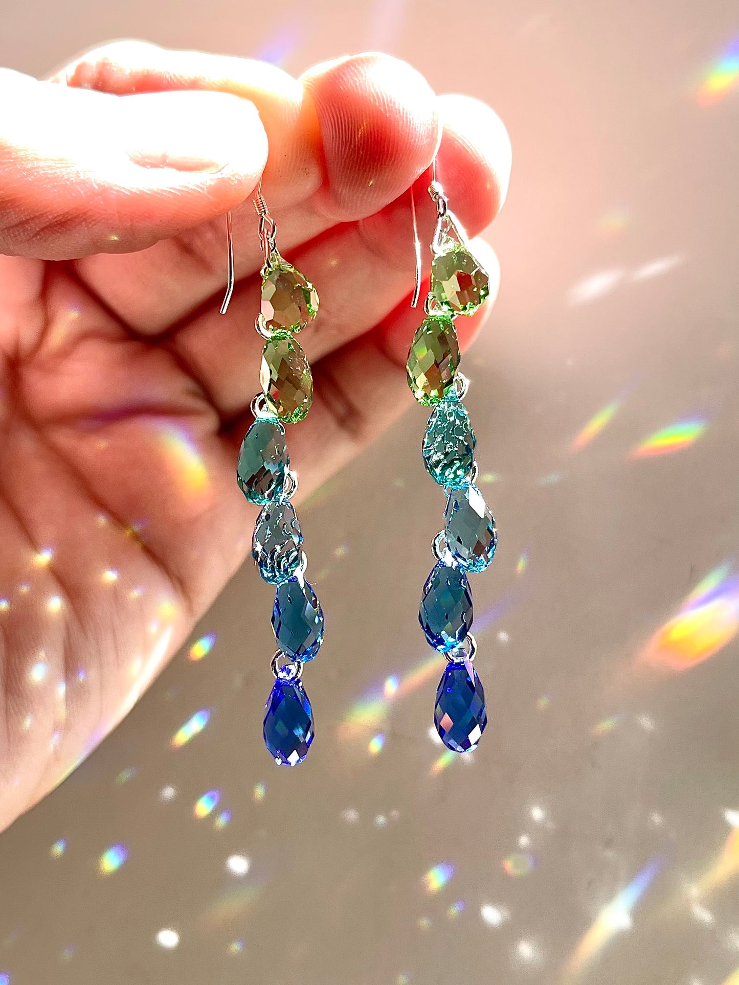 "Citrus & Sapphire" ~ *Luxe* Ombré Crystal Waterfall earrings, Sterling Silver or 14k Gold-Filled