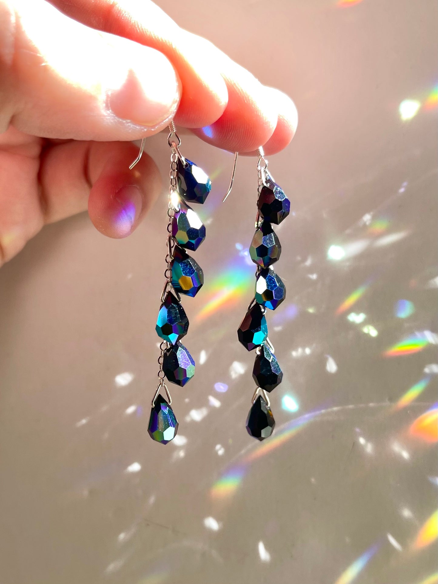 "Midnight Stardust" ~ *Luxe* Crystal Waterfall earrings, Sterling Silver or 14k Gold-Filled