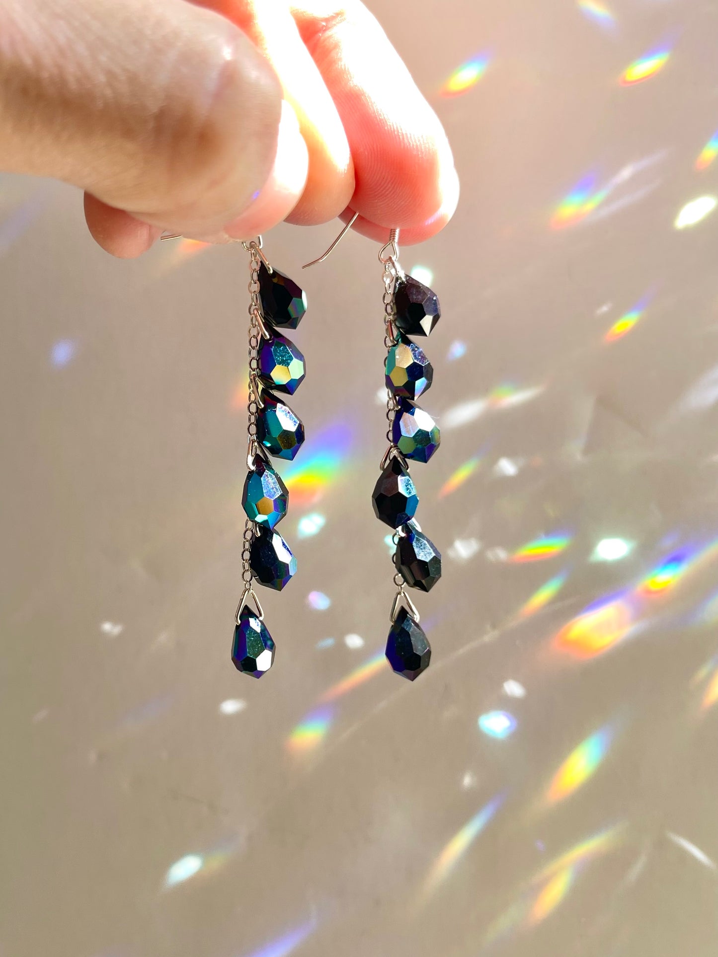 "Midnight Stardust" ~ *Luxe* Crystal Waterfall earrings, Sterling Silver or 14k Gold-Filled