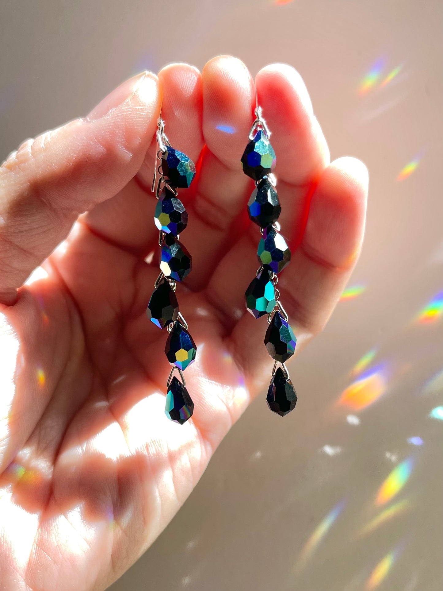 "Midnight Stardust" ~ *Luxe* Crystal Waterfall earrings, Sterling Silver or 14k Gold-Filled