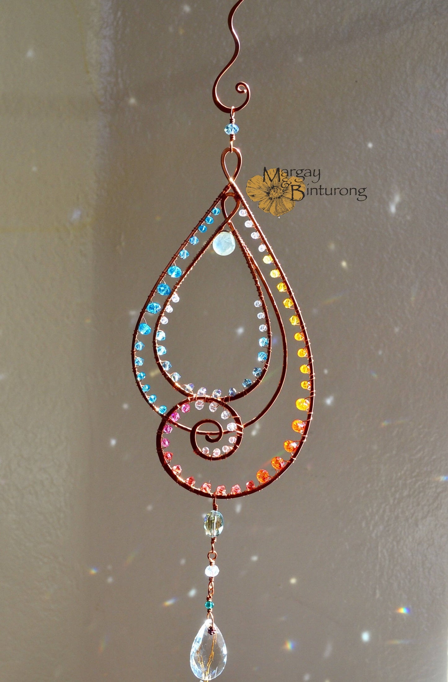 Paisley-esque Suncatcher made with Crystal prisms is wire art waiting to be hung in your home