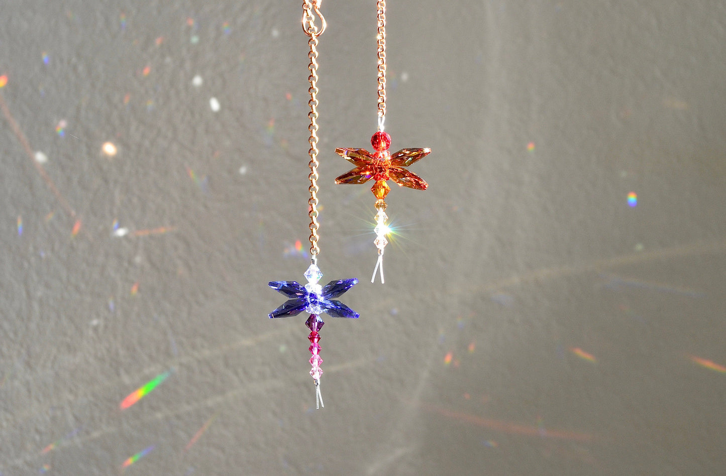 Tiny Dragonfly rear view mirror car charms: Rainbow Suncatchers made from Crystal Prisms