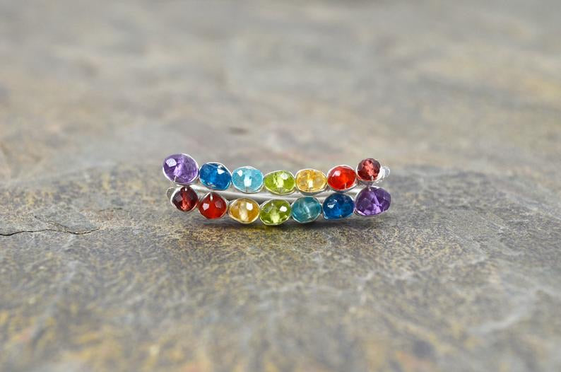 Rainbow Gemstone Ear Climbers in Sterling Silver or 14k Gold Fill, cubic zirconia pride lgbtq earrings