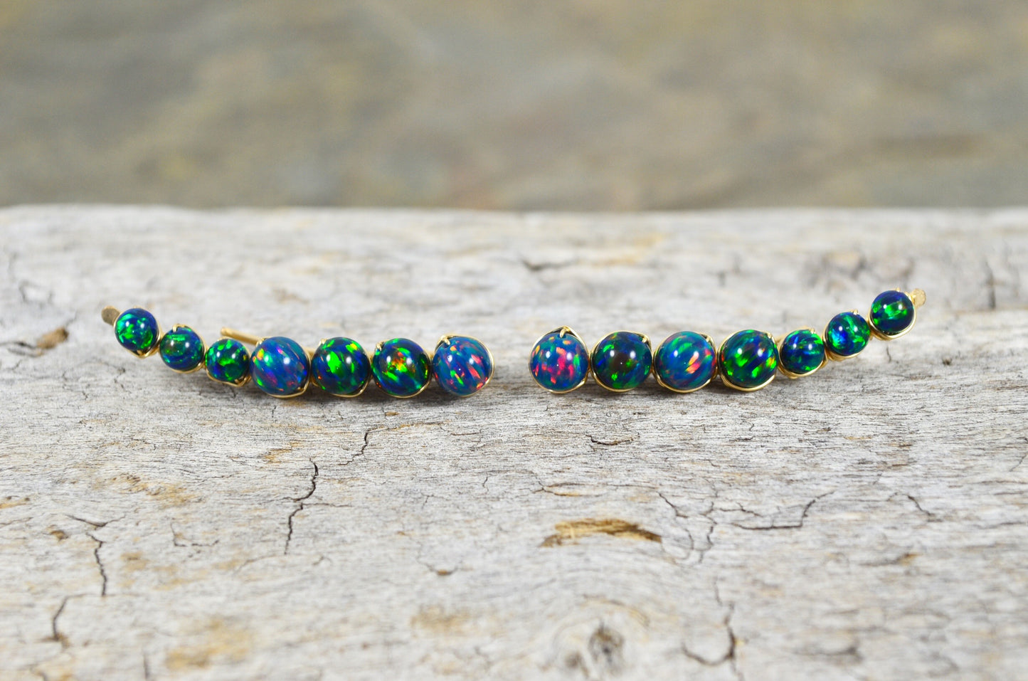 Black Opal Ear Climbers, in Sterling Silver or 14k Gold Filled