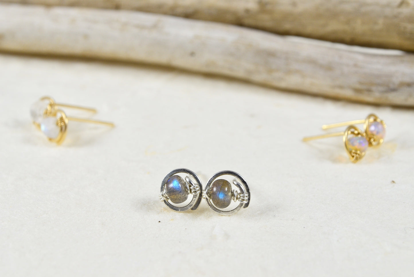 Labradorite Gemstone Stud earrings in Sterling Silver or 14k Gold Filled