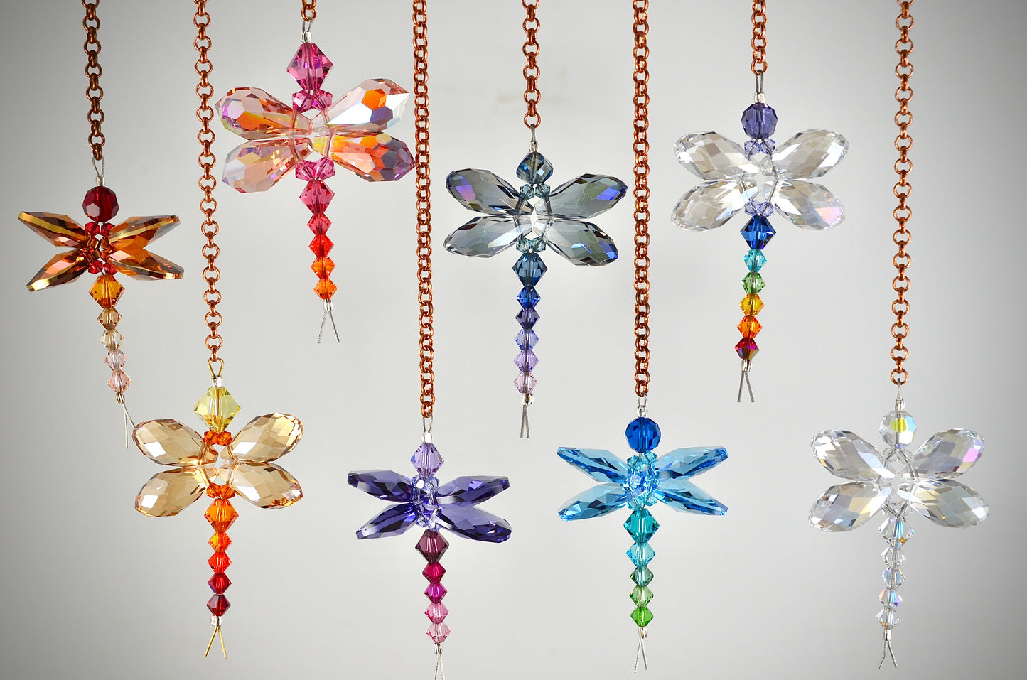 Tiny Dragonfly rear view mirror car charms: Rainbow Suncatchers made from Crystal Prisms