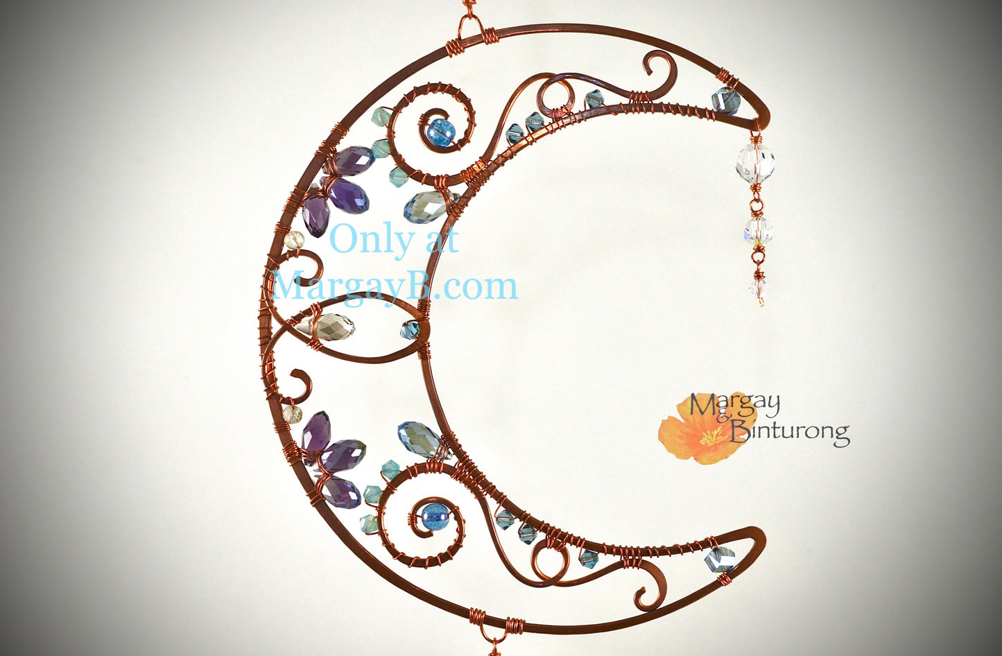 Crescent Moon Suncatcher Handmade with Wire Wrapped Crystal prism rainbow makers