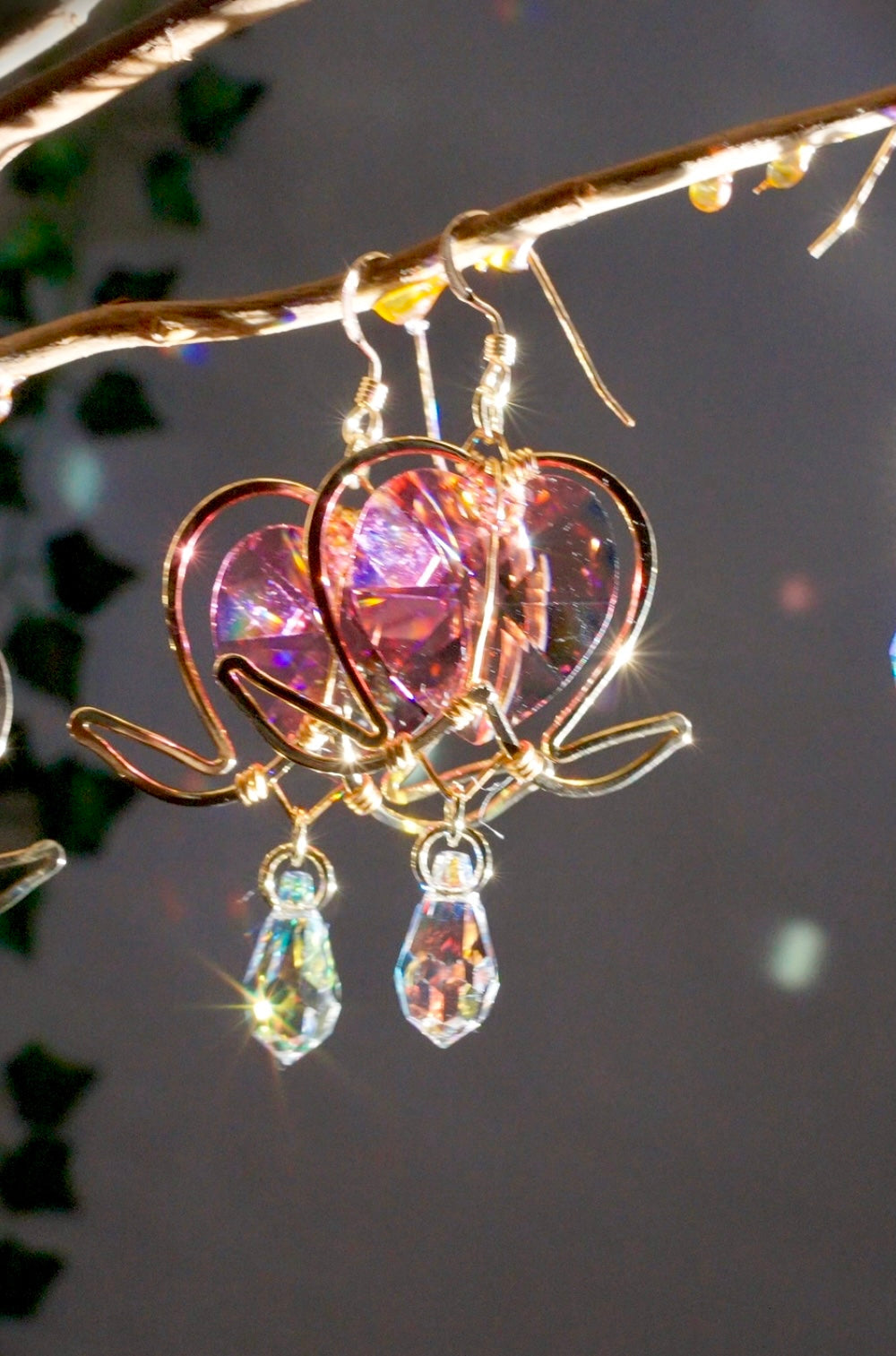 Preorder- Medium Bleeding Heart Flower Earrings — Choose Your Metal & Crystal Color