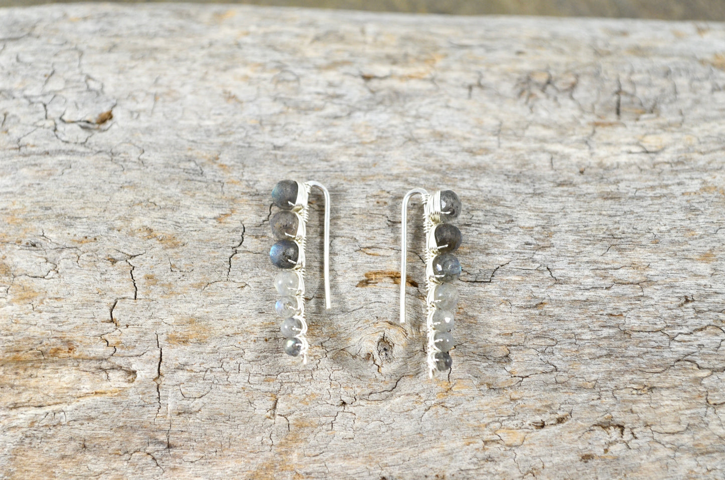 Labradorite Ear Climbers in Sterling Silver or 14k Gold Fill, gemstone earrings