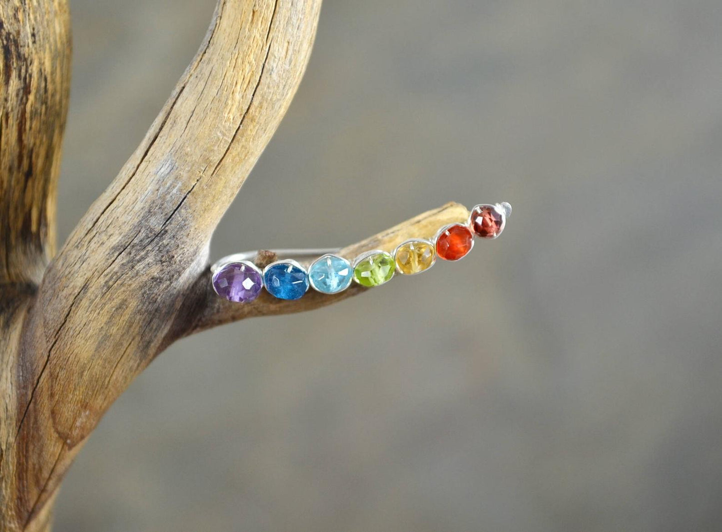 Rainbow Gemstone Ear Climbers in Sterling Silver or 14k Gold Fill, cubic zirconia pride lgbtq earrings