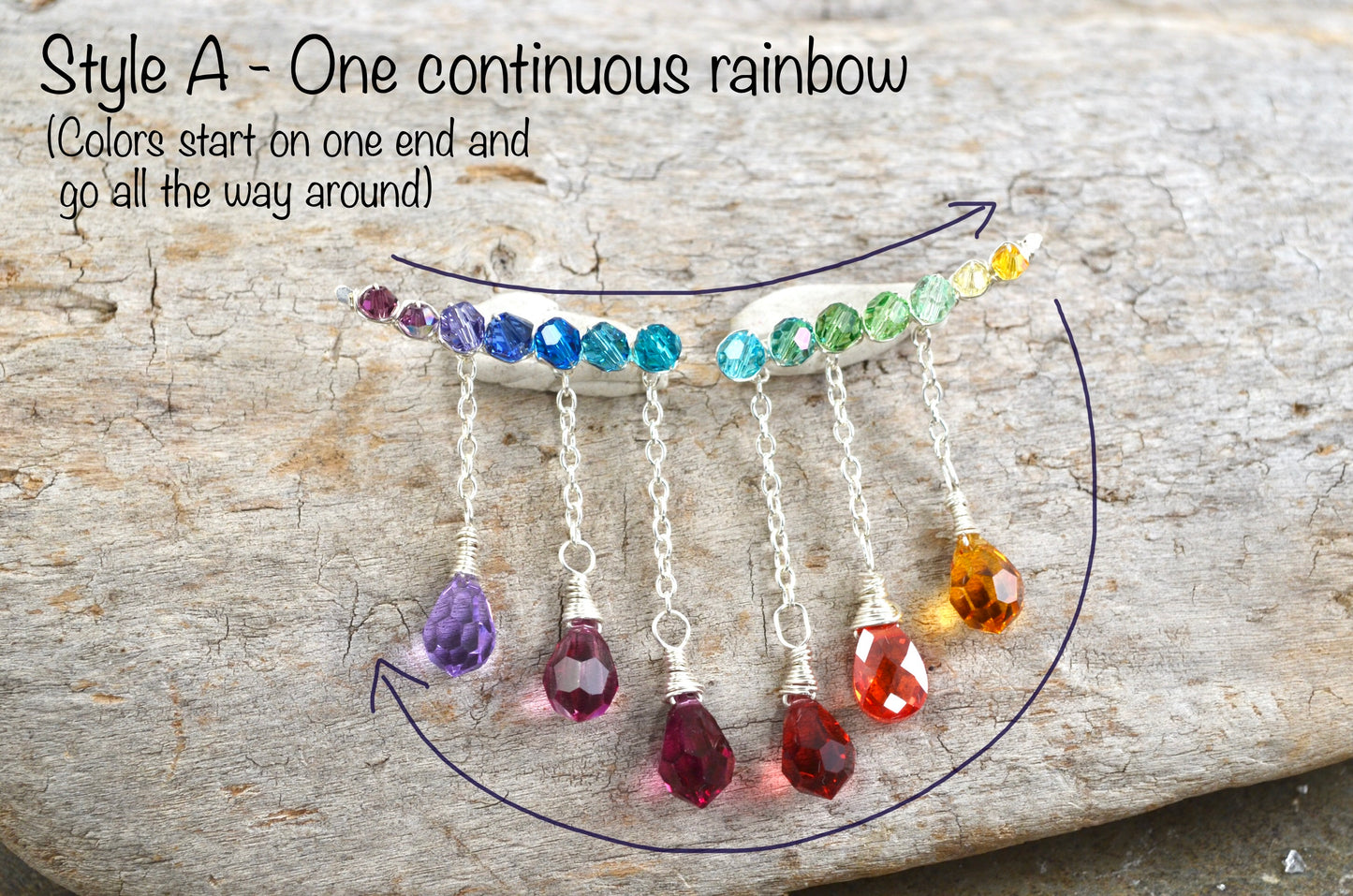 Rainbow Crystal dangly Ear Climbers in Sterling Silver or 14k Gold Fill, asymmetrical Crystal prism lgbtq pride ombré earrings